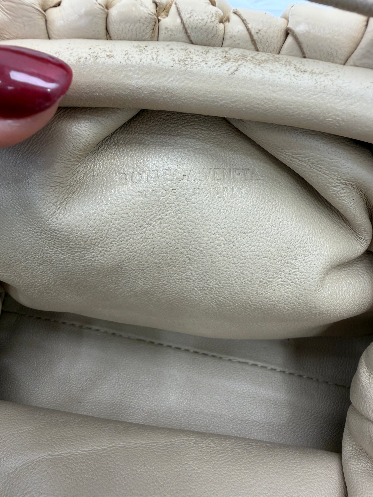 Bottega Veneta Cream Mini Intrecciato Leather Pouch Clutch