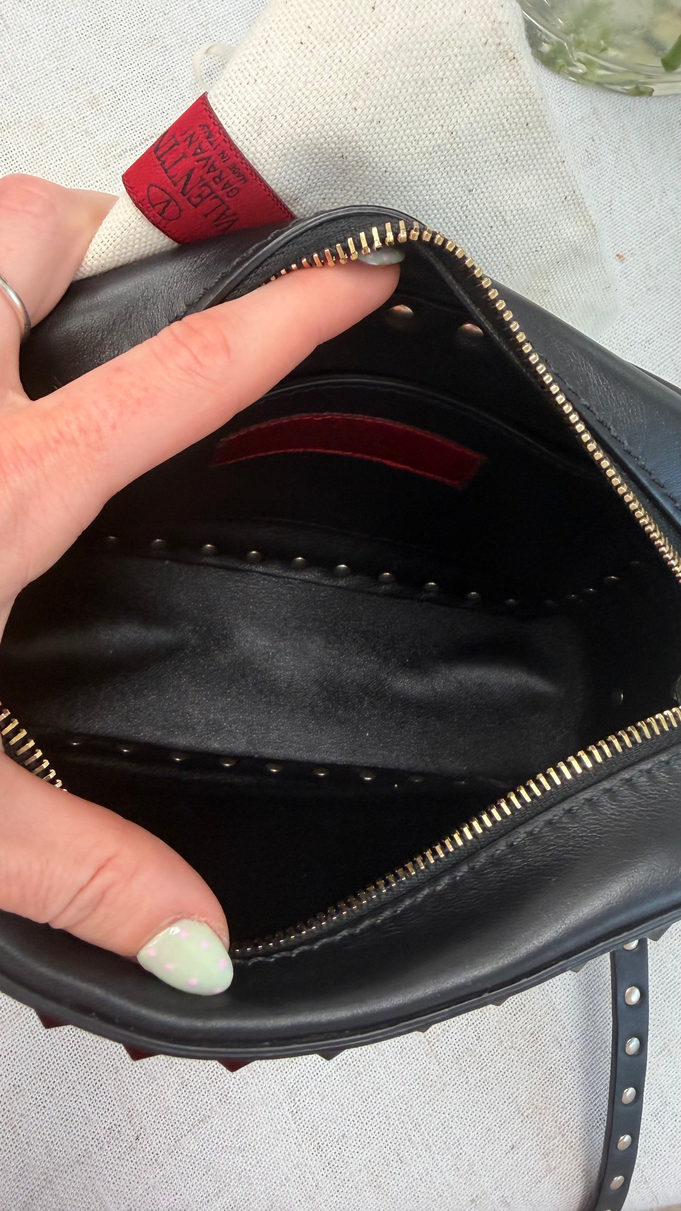 Valentino Off White & Black Leather Rockstud Camera Bag
