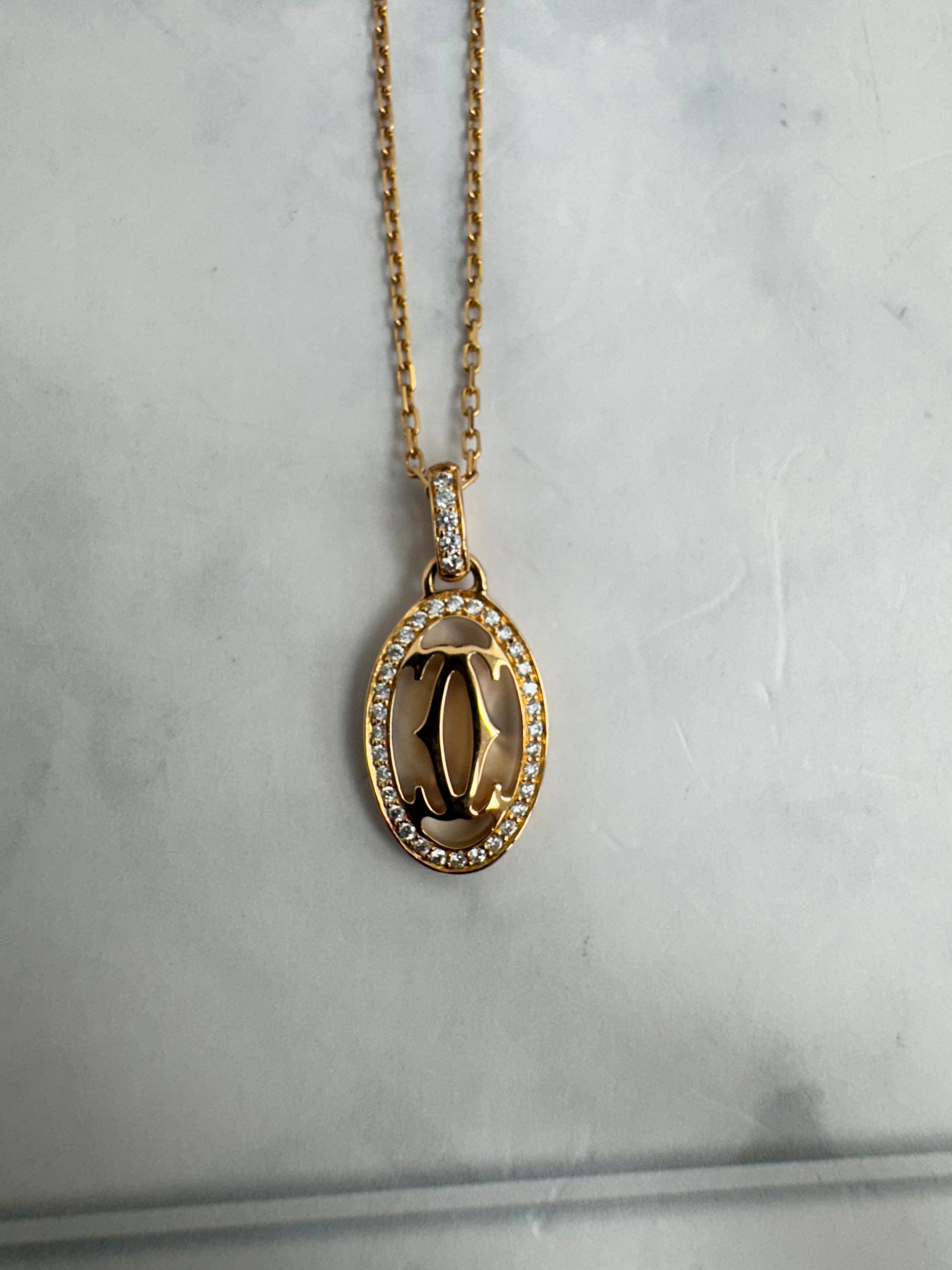 LIKE NEW - Cartier Rose Gold Double C De Cartier Diamond Logo Pendant Necklace