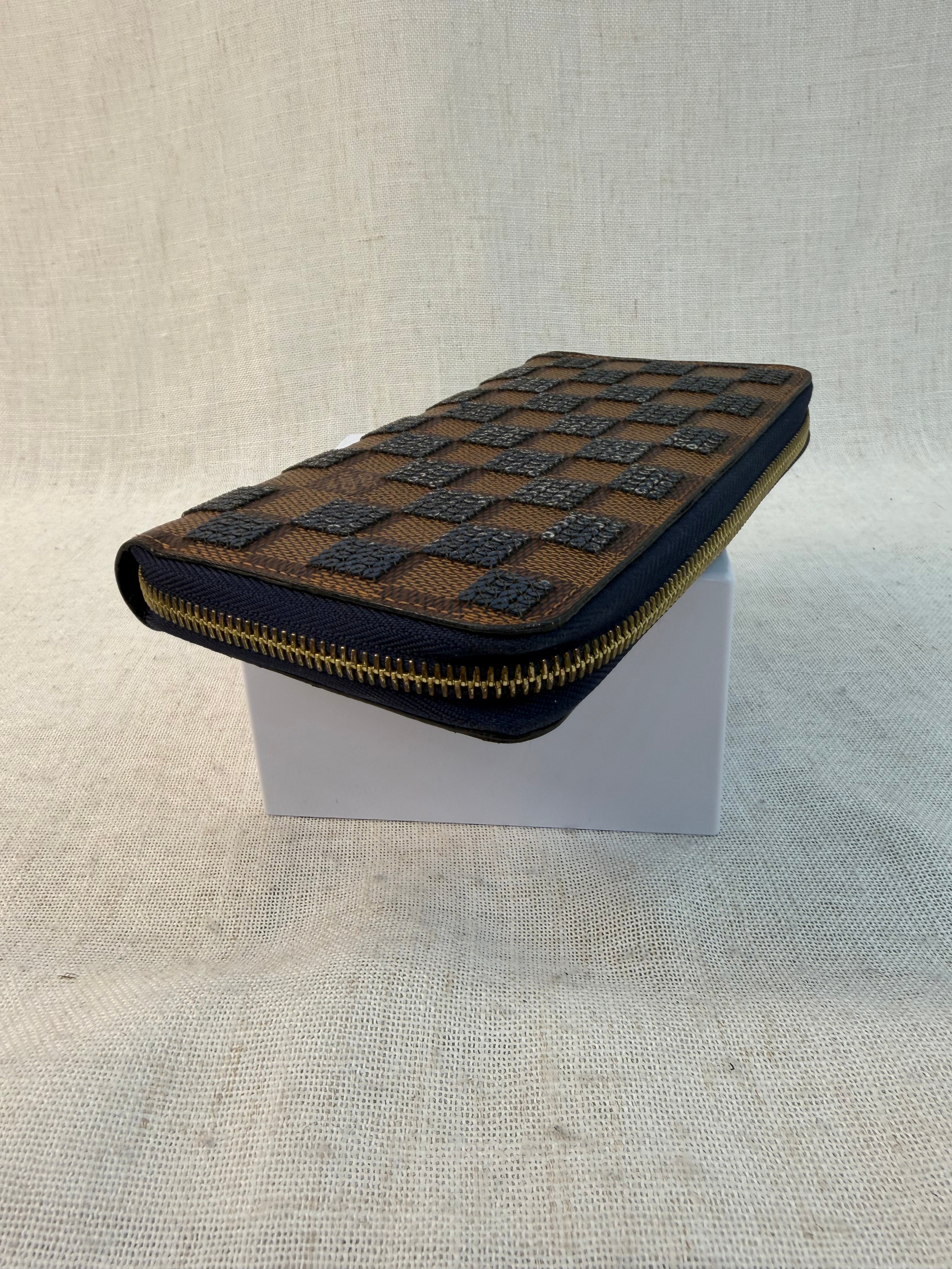 Louis Vuitton Limited Edition Damier Ebene Blue Sequin Zippy Wallet
