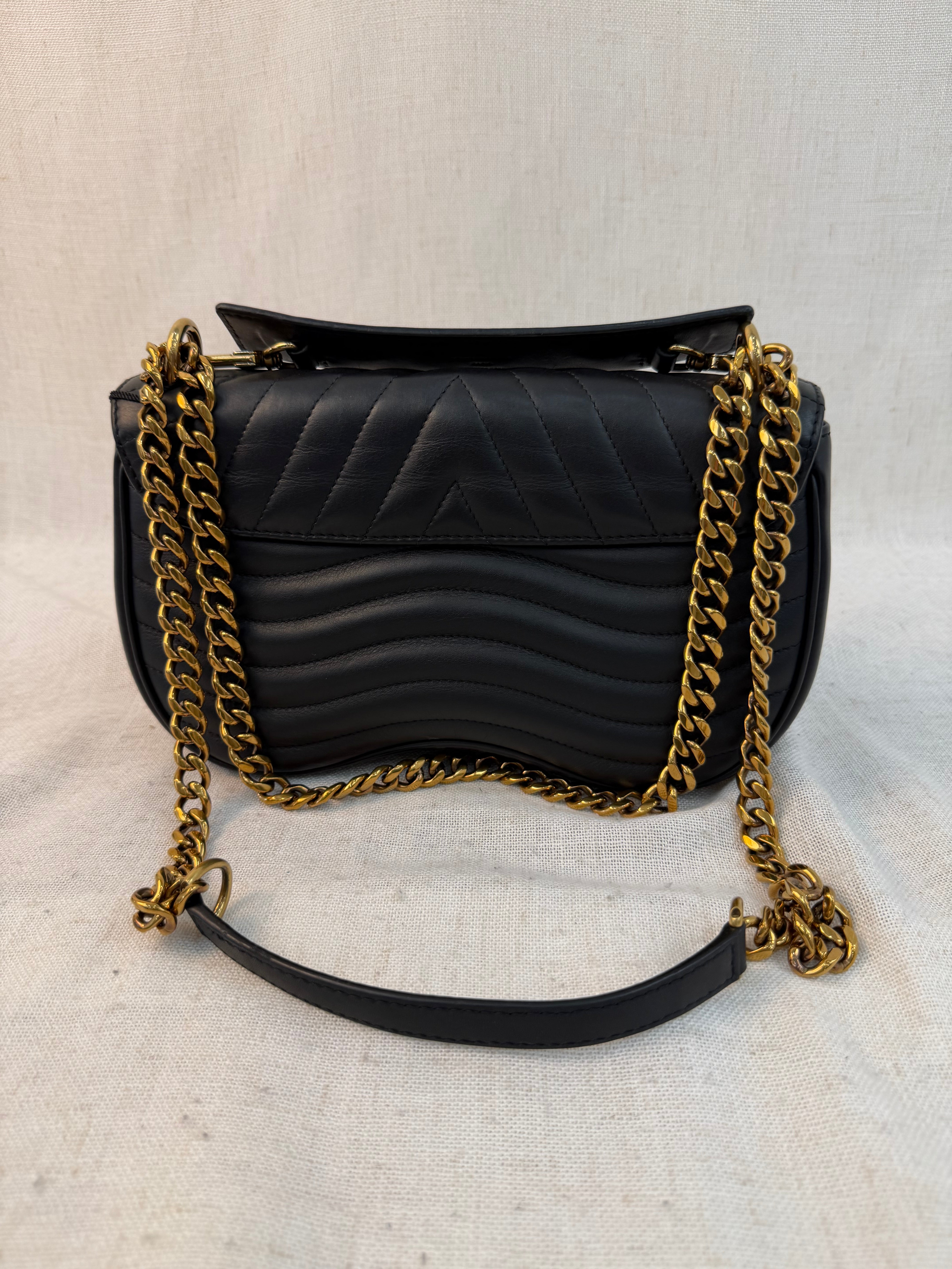 Louis Vuitton Black Leather New Wave Patches MM Chain Bag