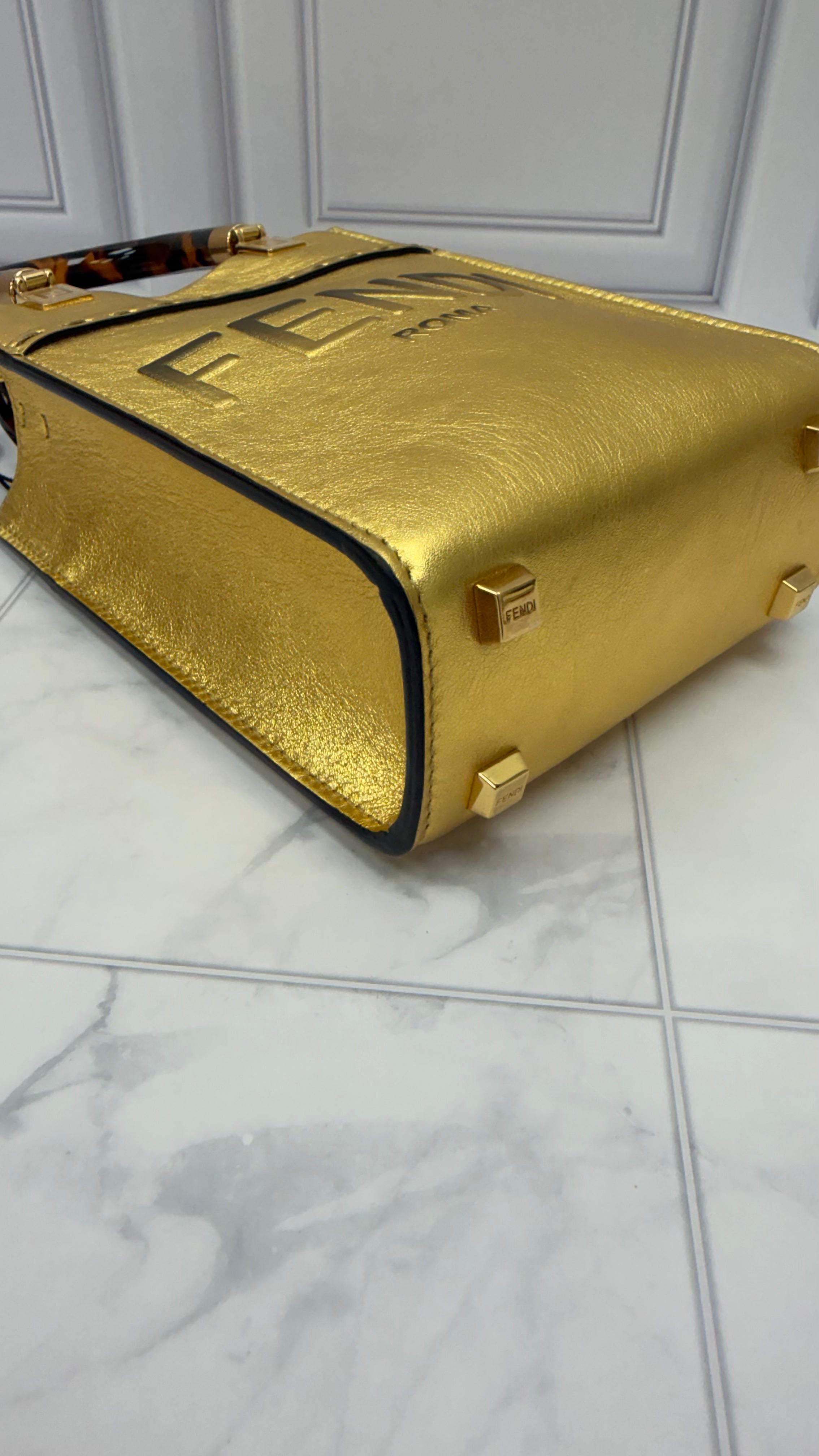 *DONS DROP* Fendi Gold Leather Mini Sunshine Shopper Tote