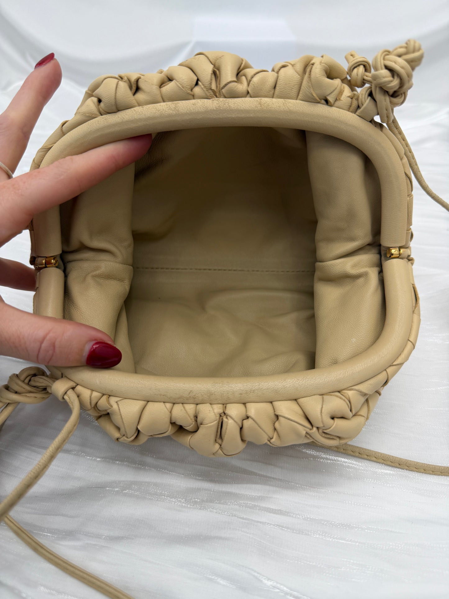 Bottega Veneta Cream Mini Intrecciato Leather Pouch Clutch
