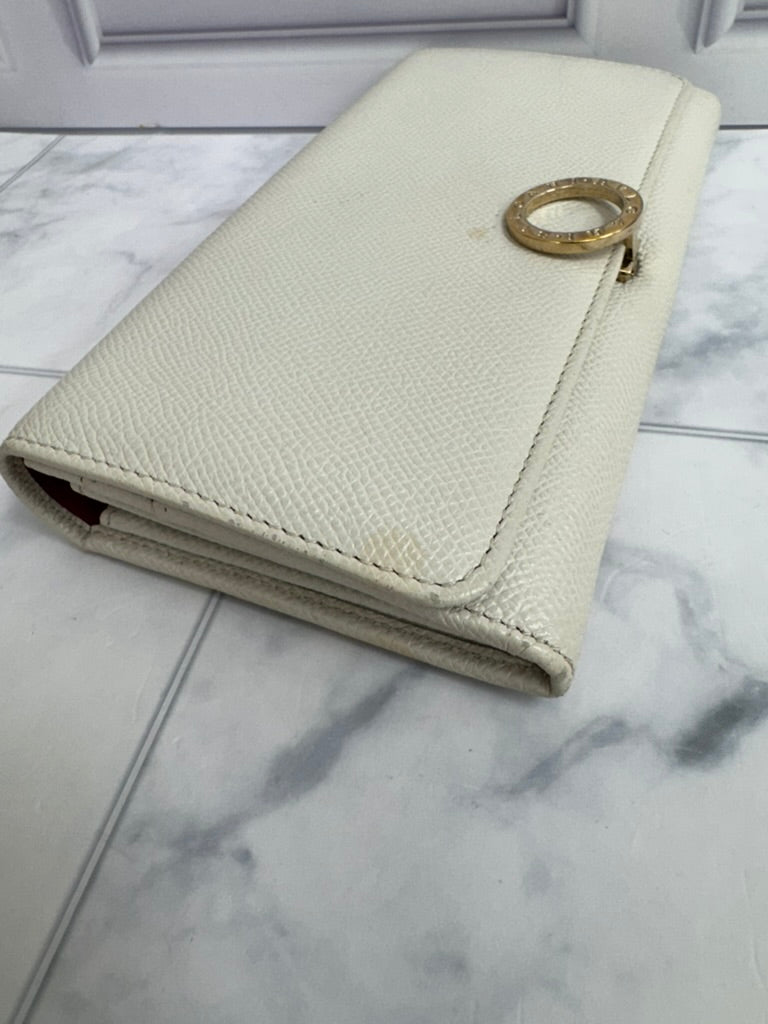 Bvlgari White Grained Leather Long Wallet
