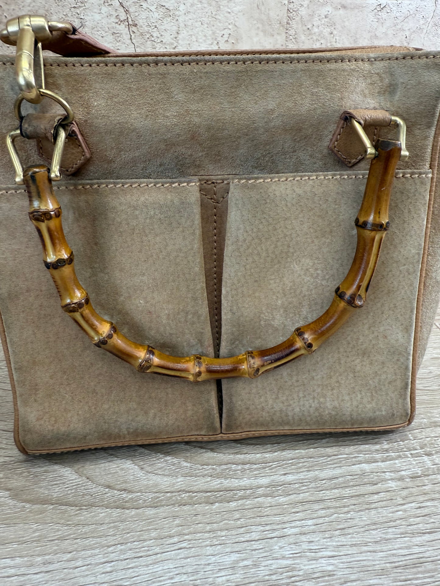 Gucci Tan Suede Bamboo Handle 2Way Bag