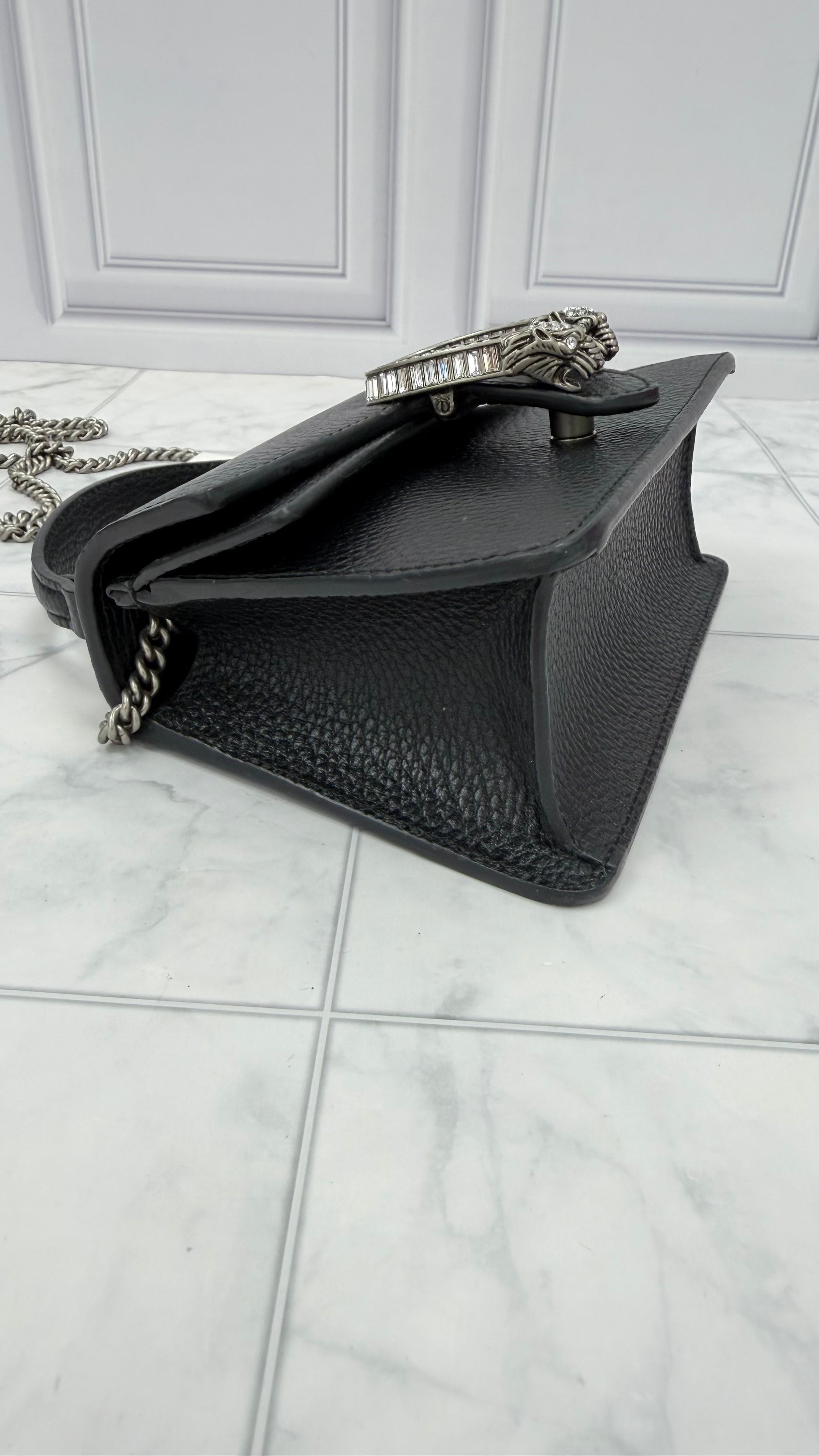 LIKE NEW - Gucci Black Leather Mini Crystal Dionysus Top Handle Bag