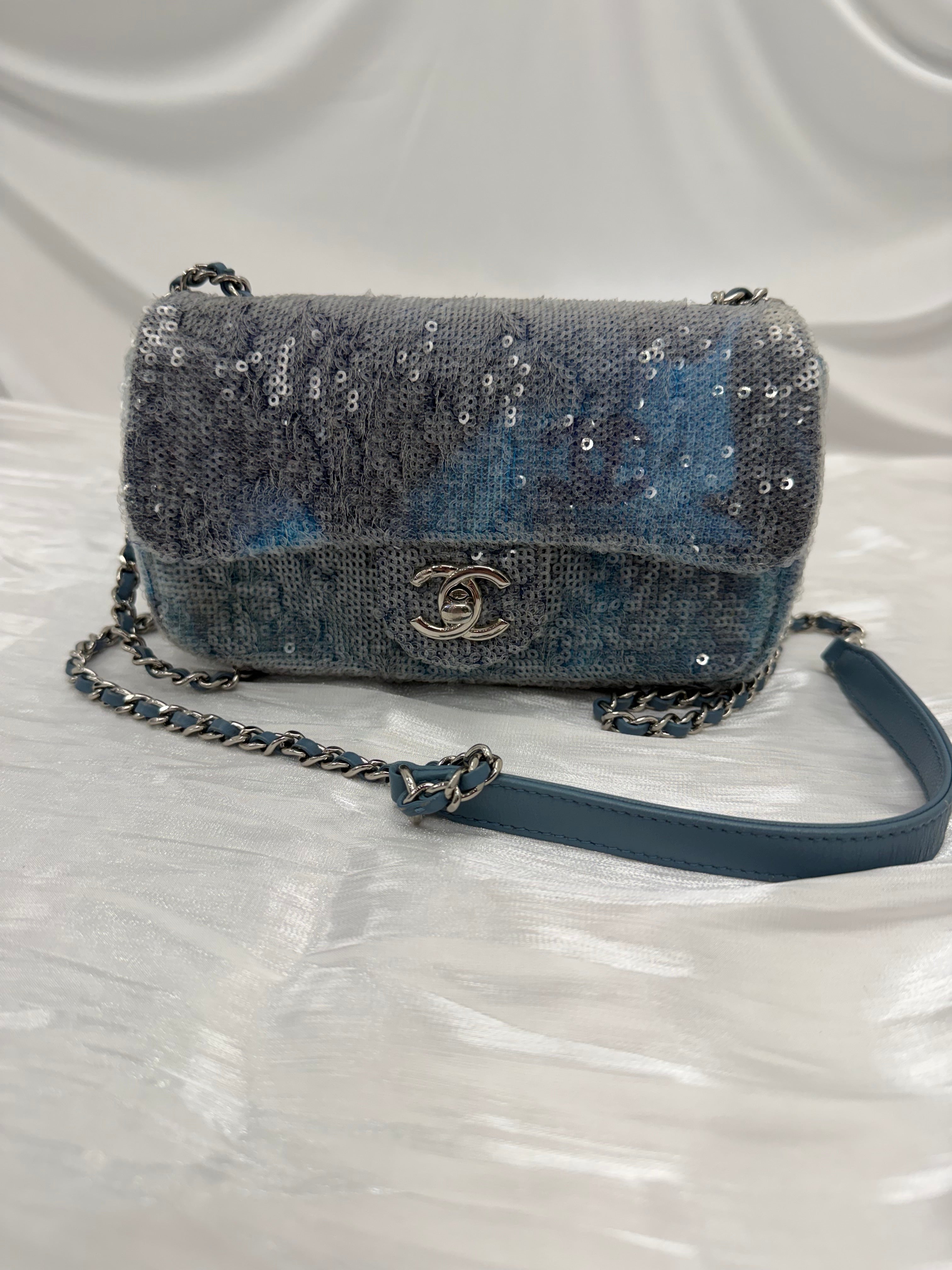 Chanel Blue Sequins Small Waterfall CC Flap Bag