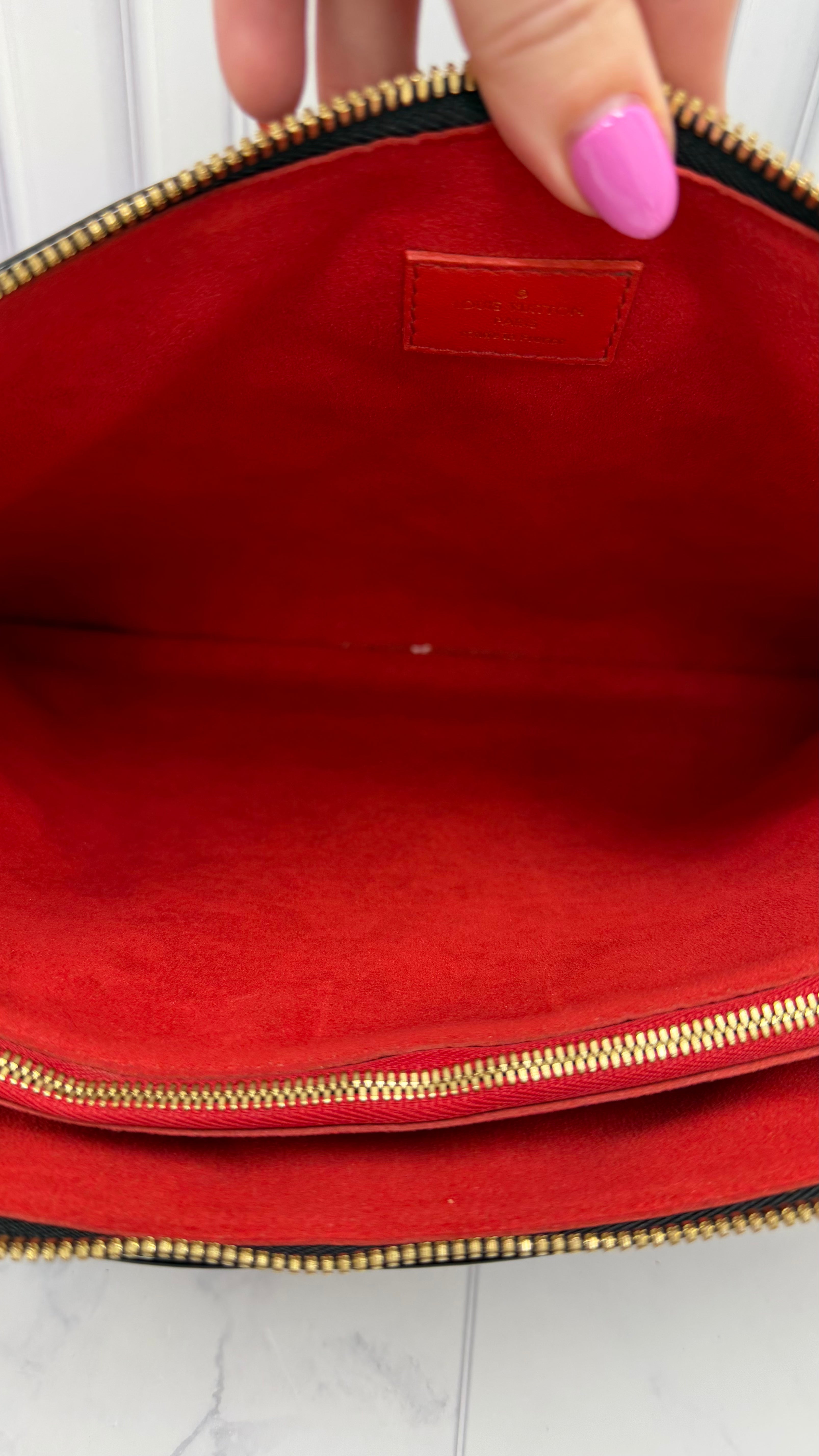 Louis Vuitton Black Patent Leather & Red Lambskin Coussin MM