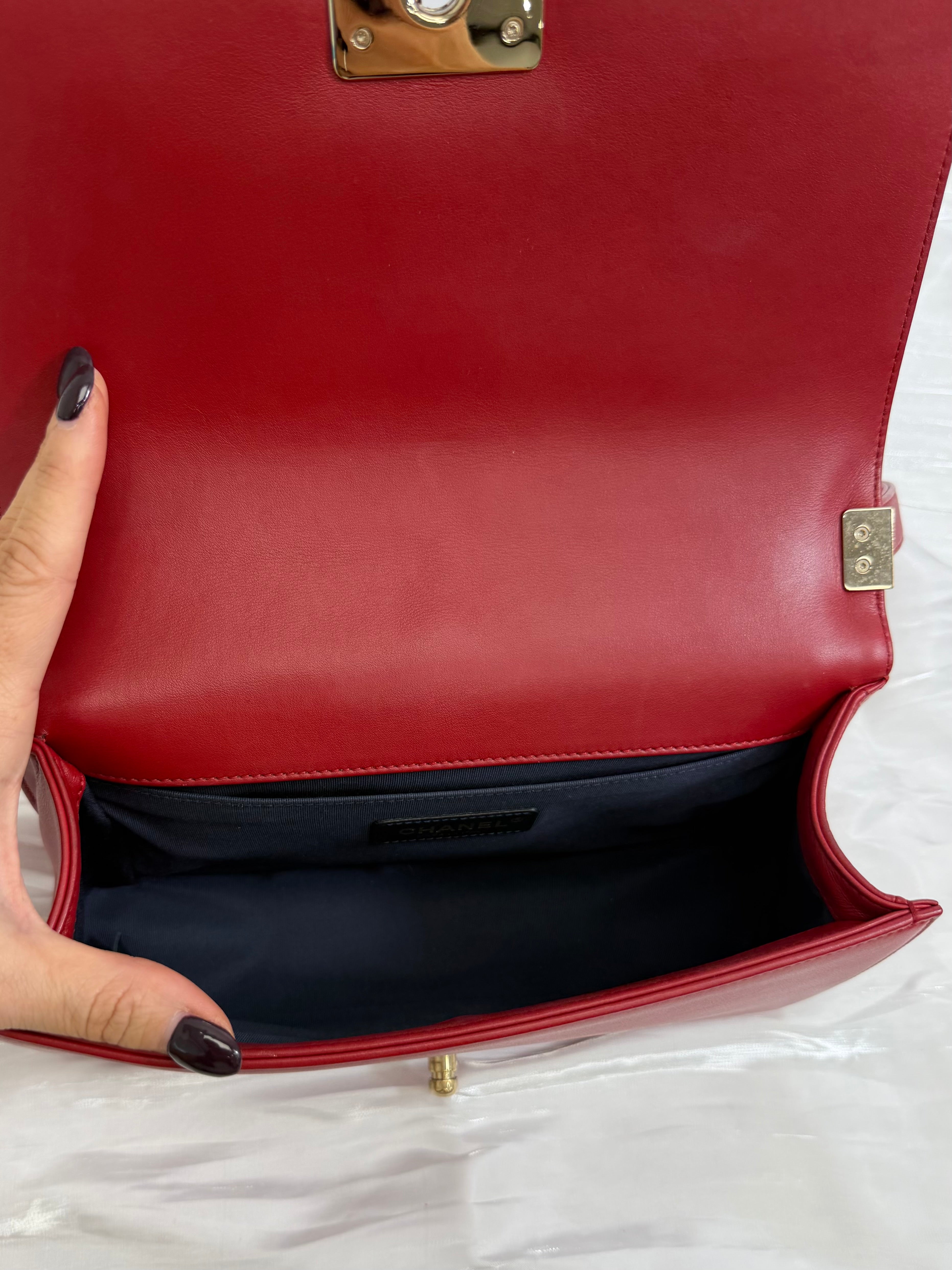 Chanel Red Chevron Quilted Calfskin Medium Boy Bag