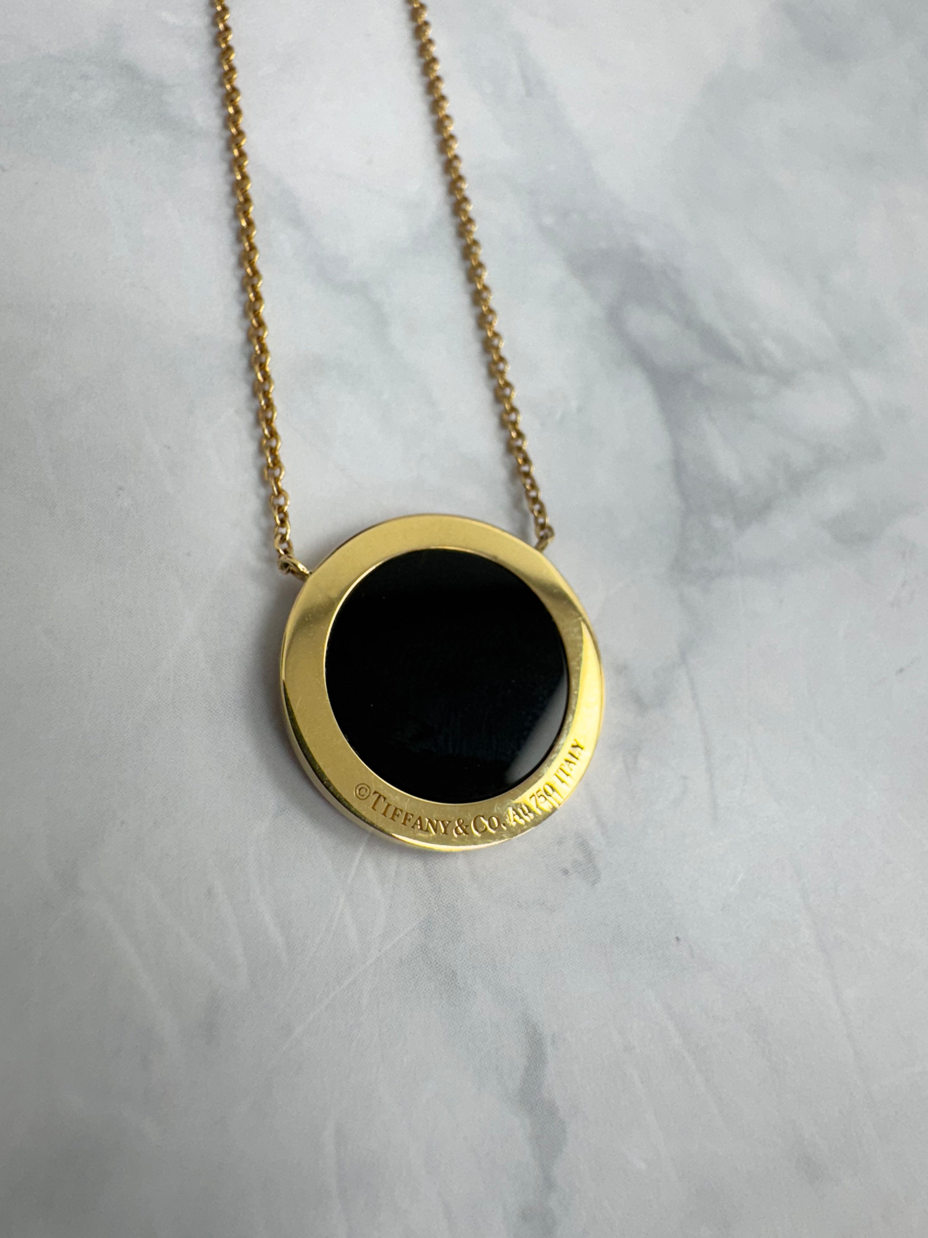 LIKE NEW - Tiffany & Co. Gold And Black Tiffany T Diamond Onyx Circle Pendant Necklace