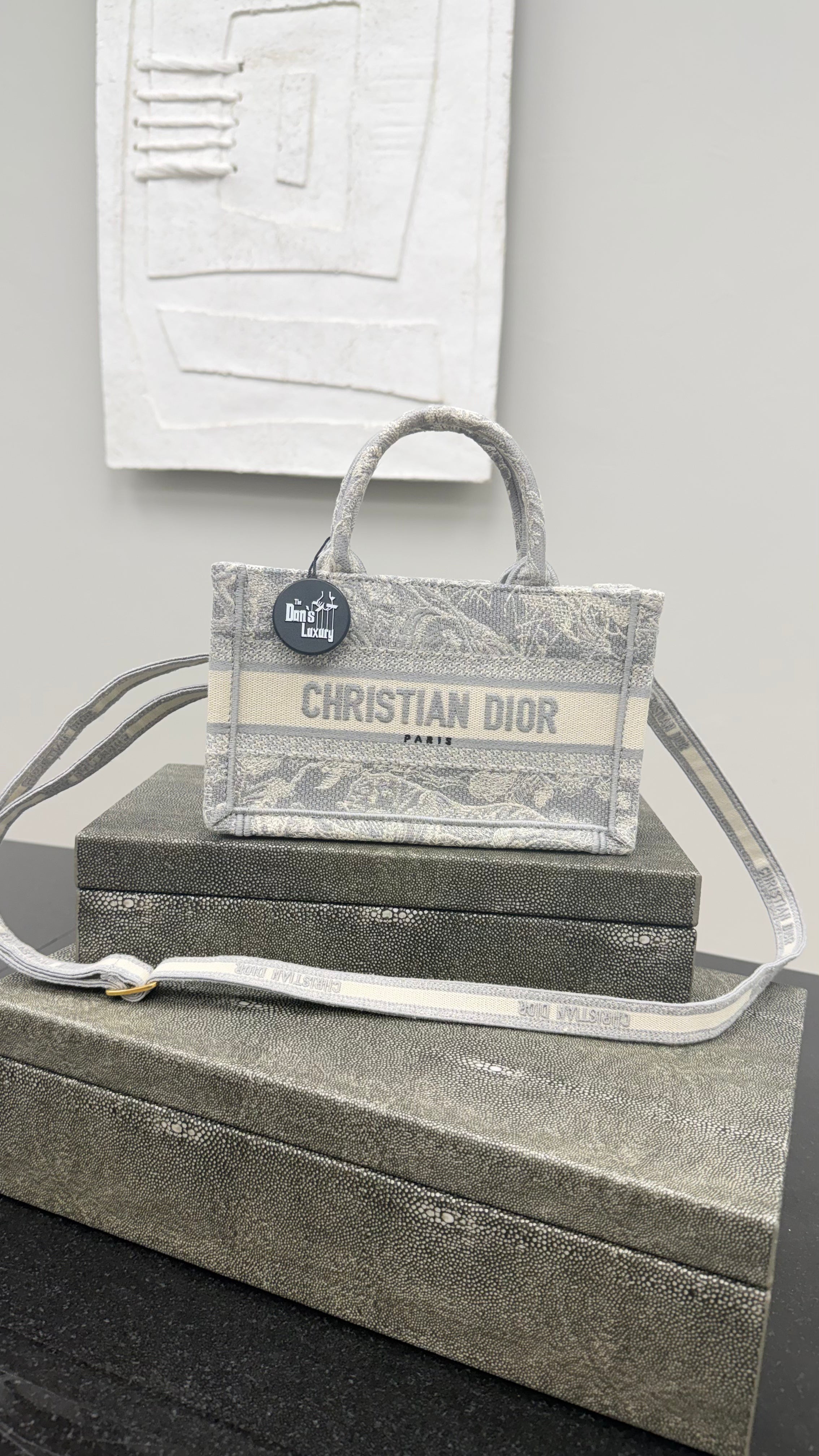 *DONS DROP* Christian Dior Grey Embroidered Toile Canvas Mini Book Tote