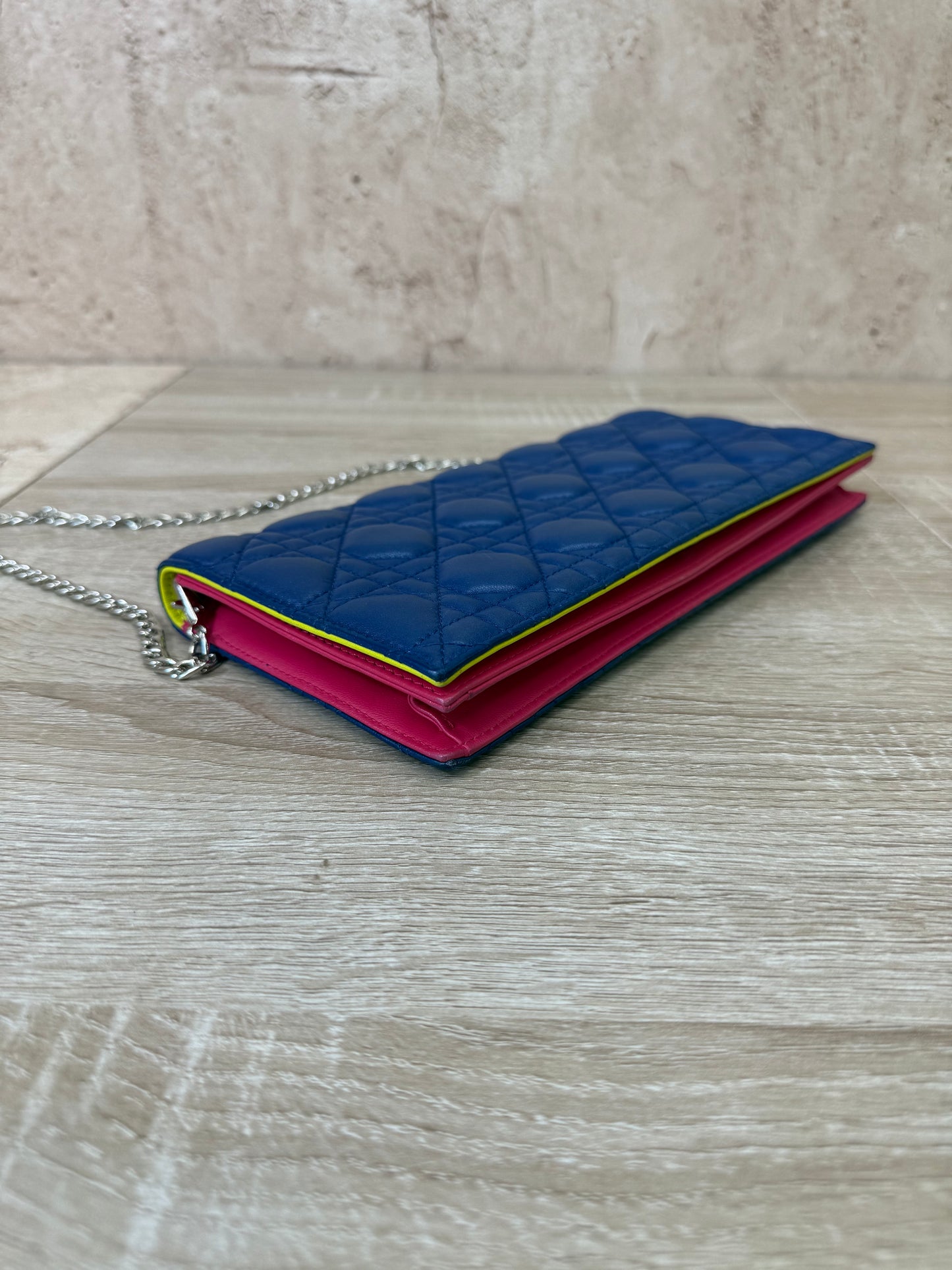 Christian Dior Blue Cannage Leather Clutch Pochette Bag