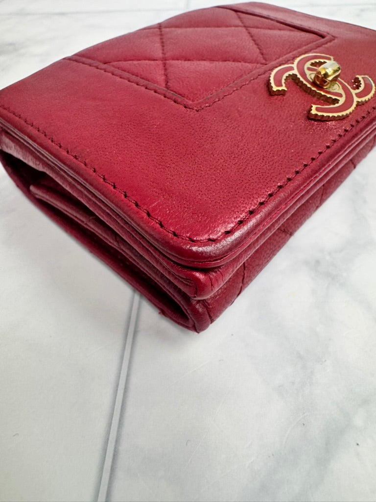 Chanel Rose Diamond Quilted Leather Mademoiselle Compact Wallet