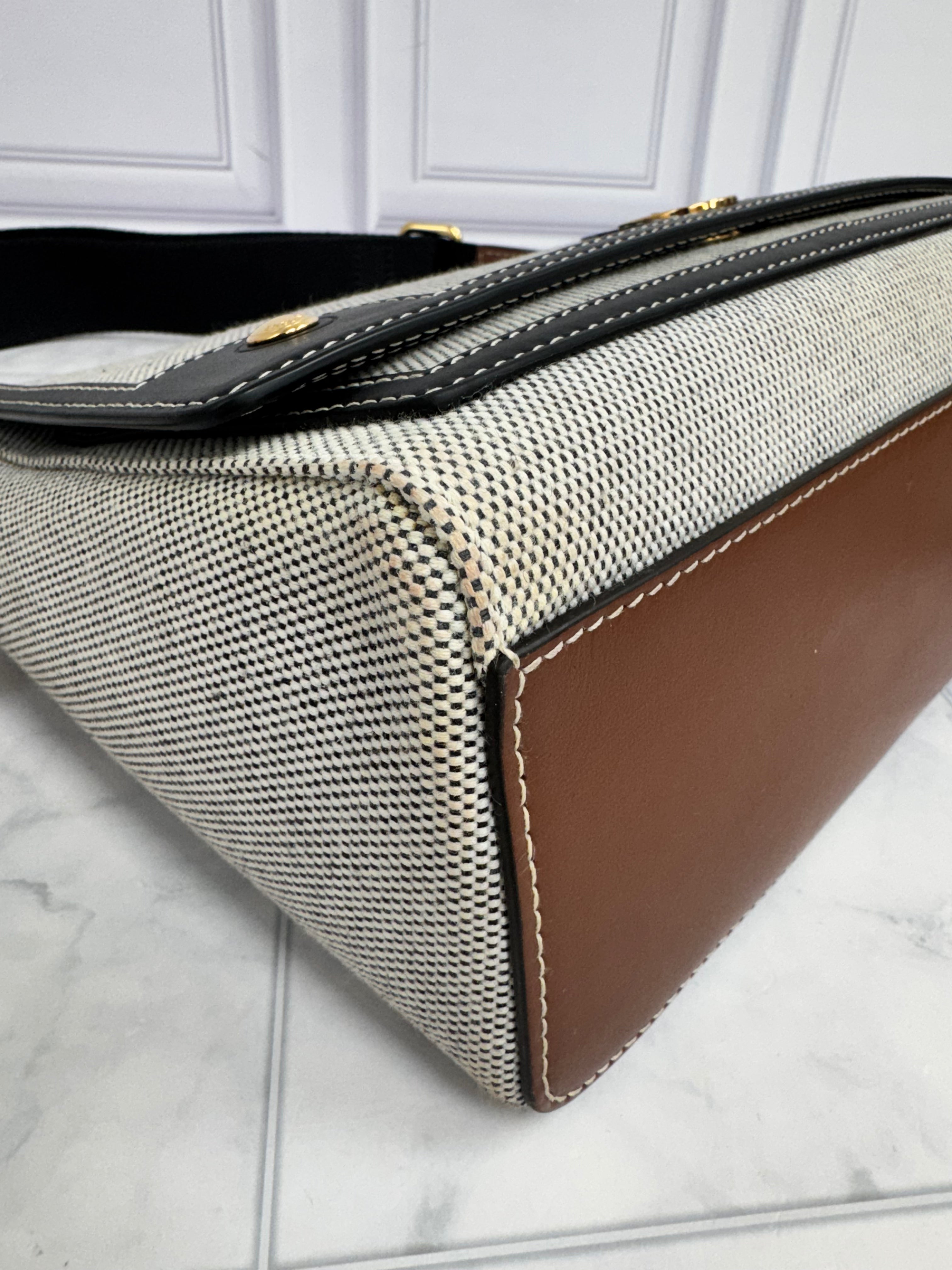 Burberry Grey And Black Print Canvas Horseferry Crossbody Bag