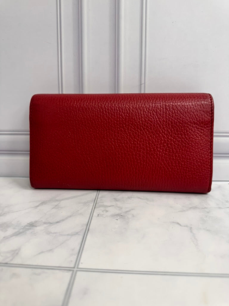 Gucci Red Grained Leather Long Wallet