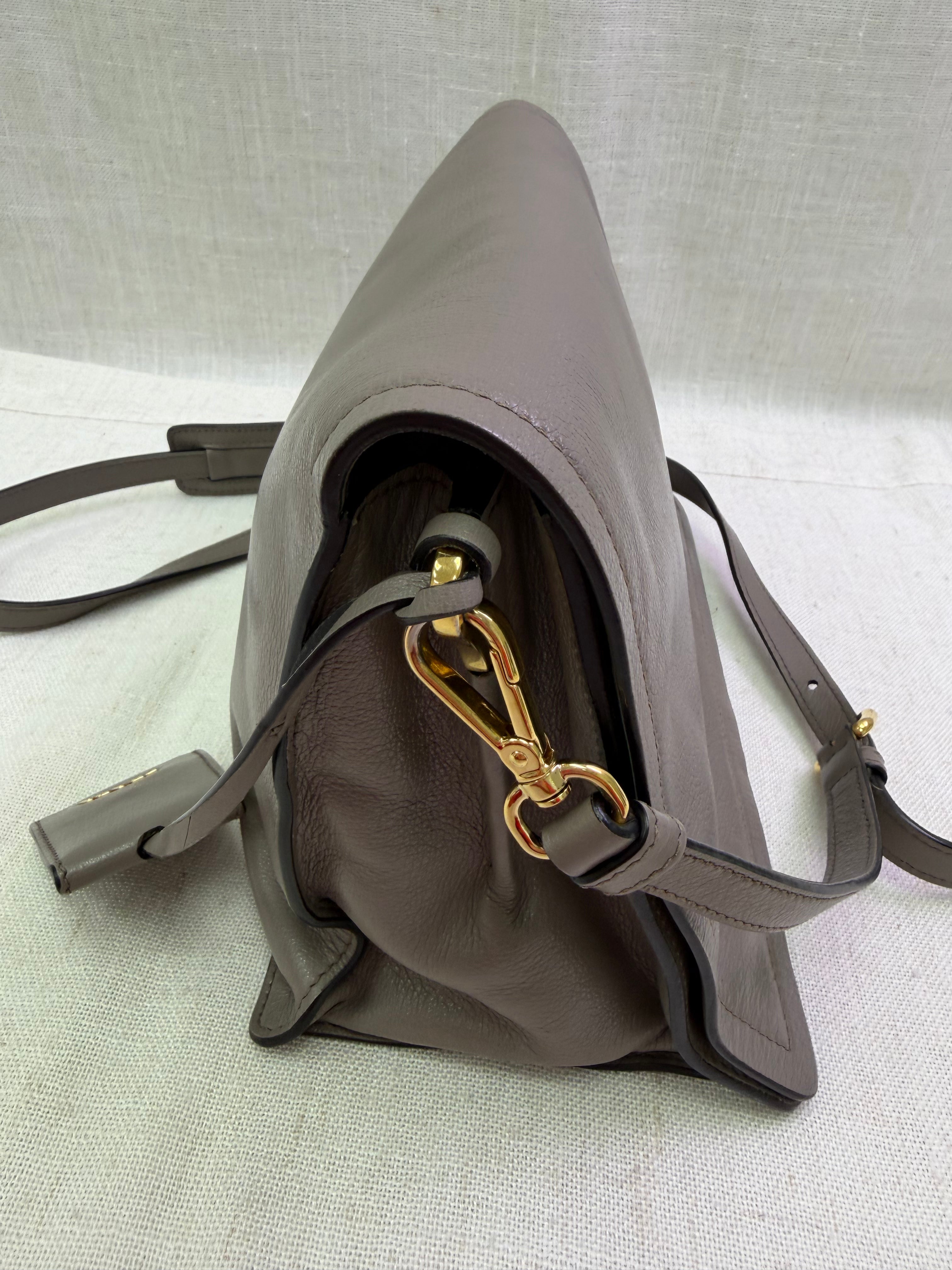 Prada Grey Leather Glace Flap Messenger Bag