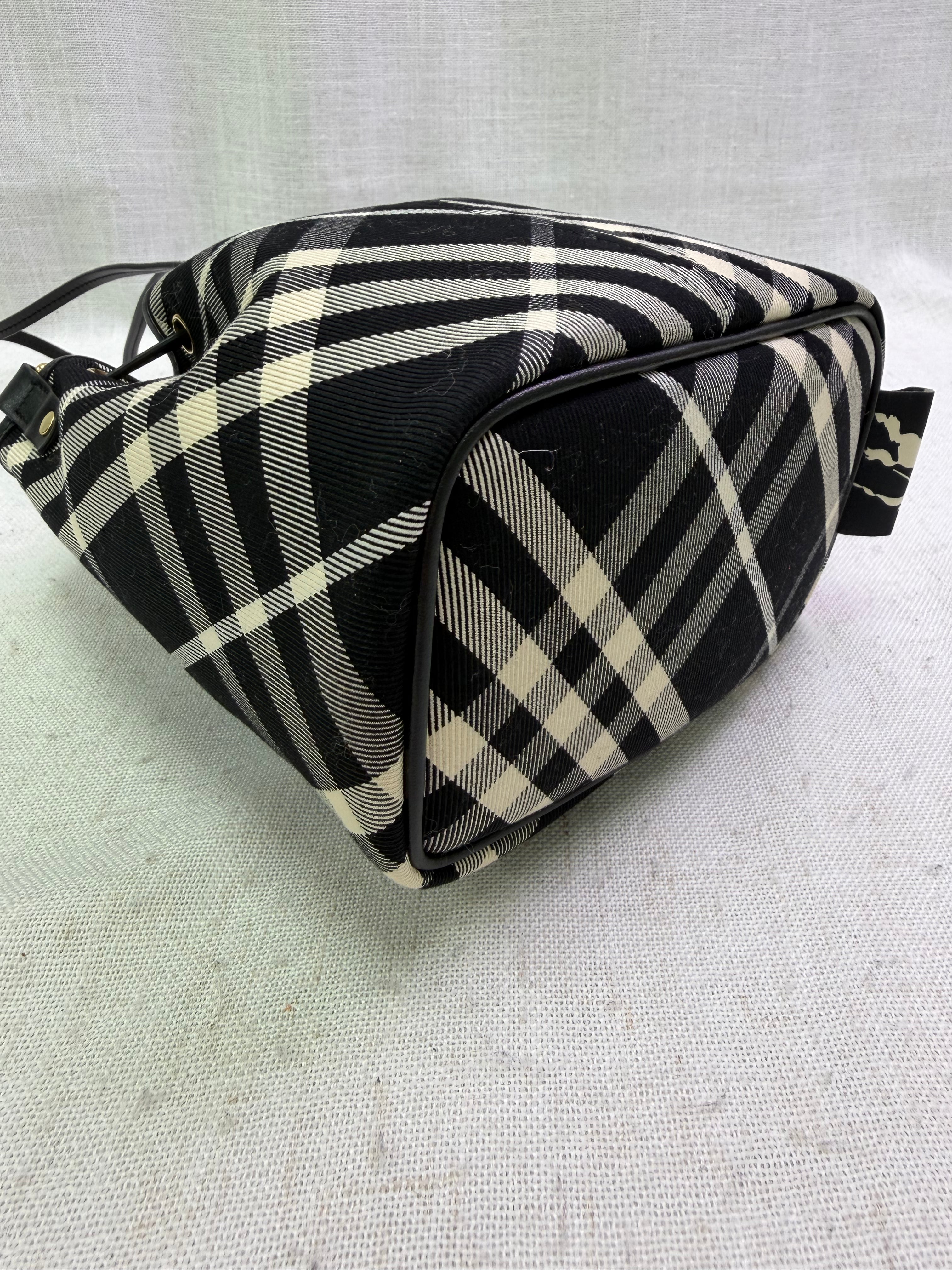 LIKE NEW Burberry Black & White Check Canvas Bucket Bag