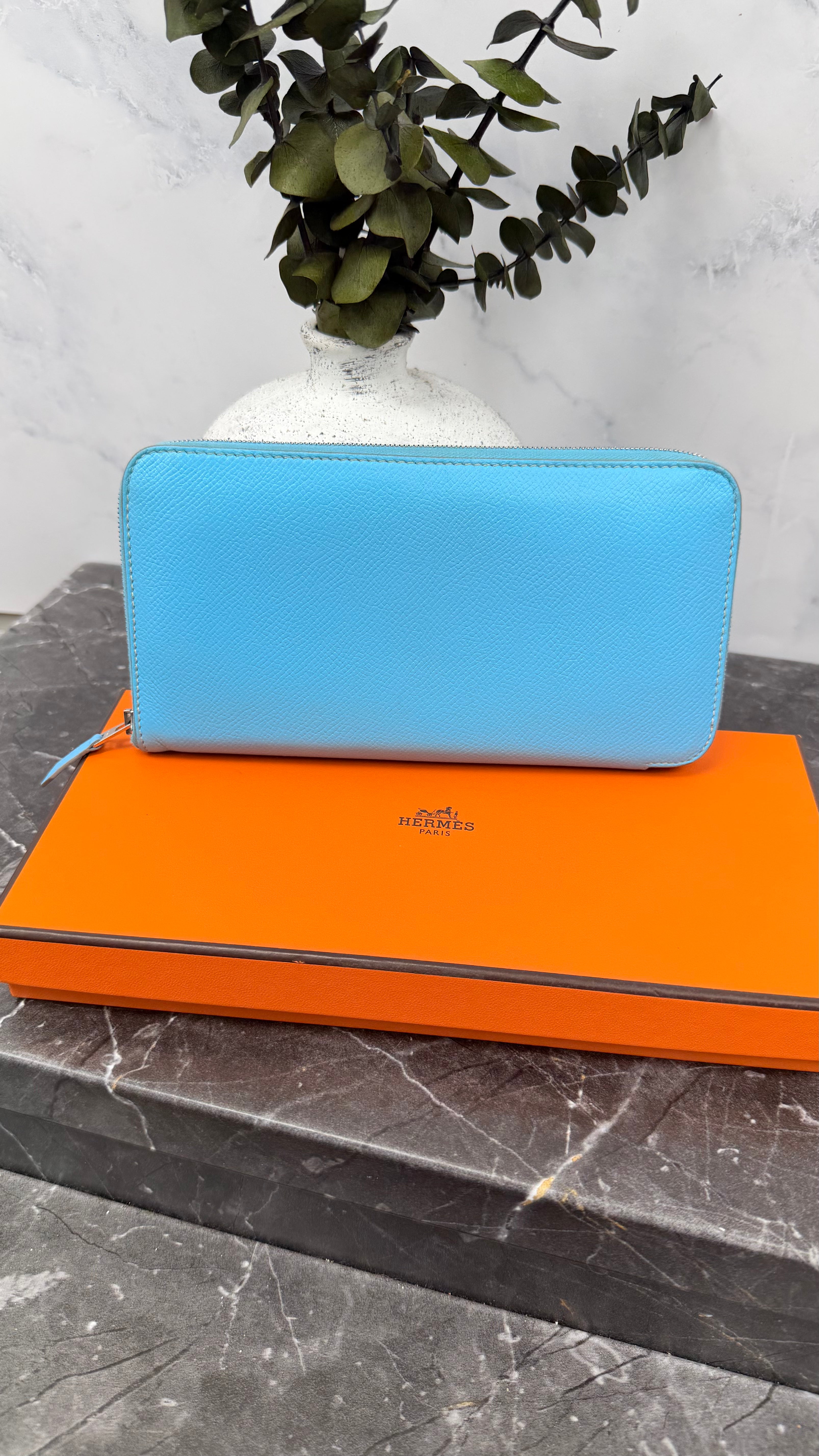 Hermes Sky Blue Epsom Leather Zippy Wallet