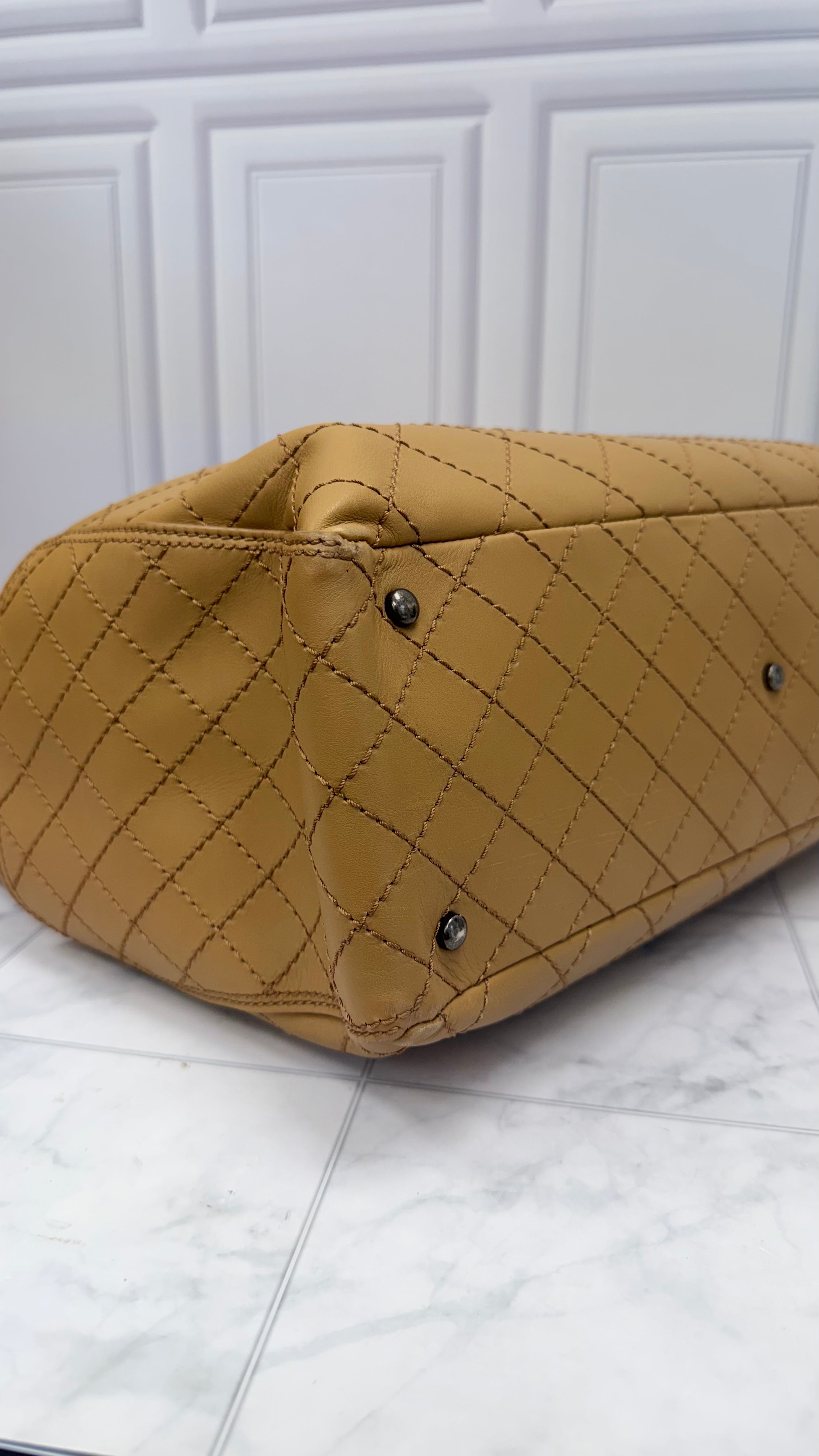 Chanel Beige Quilted Stitched CC Pocket Tote