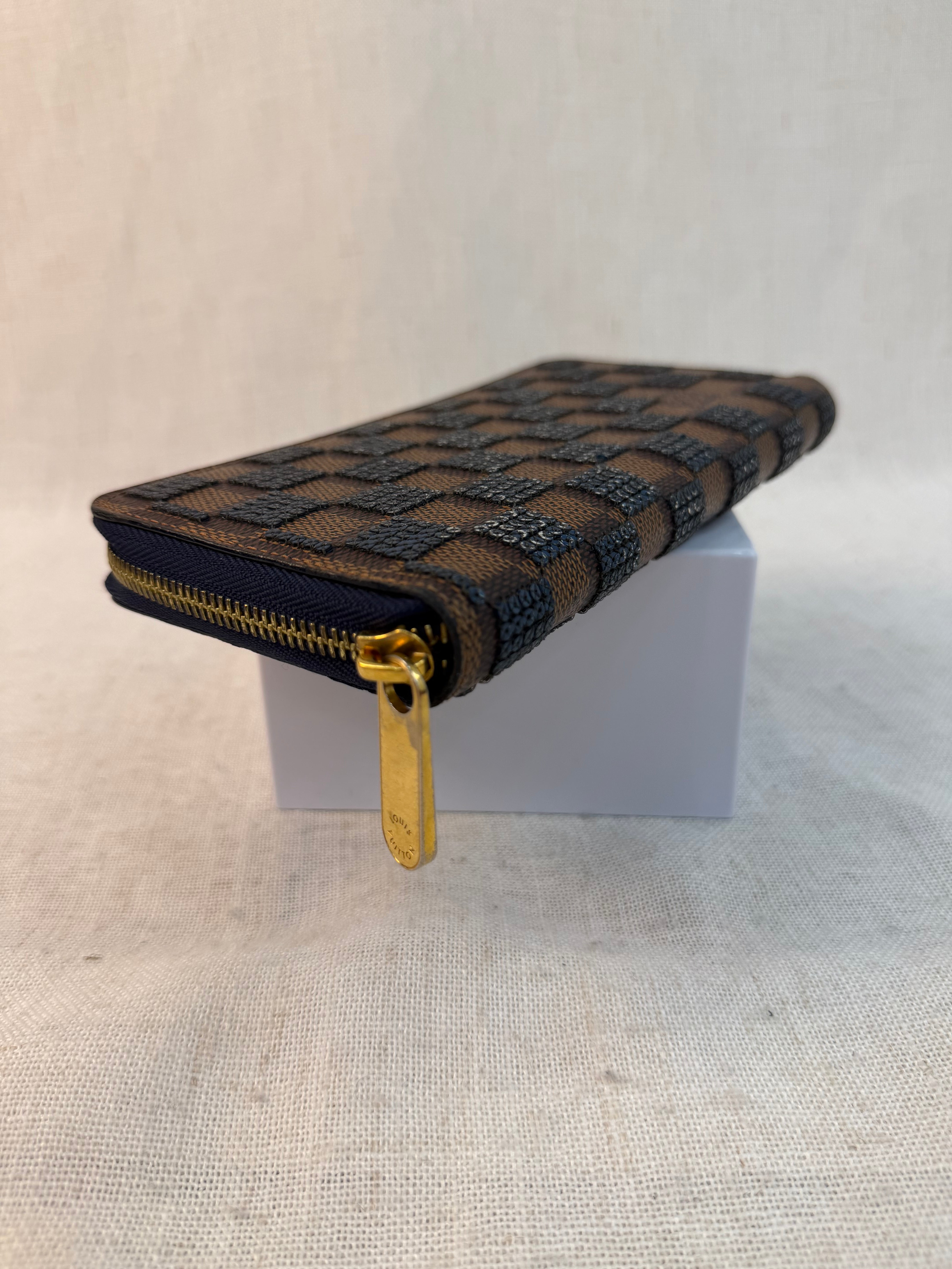 Louis Vuitton Limited Edition Damier Ebene Blue Sequin Zippy Wallet
