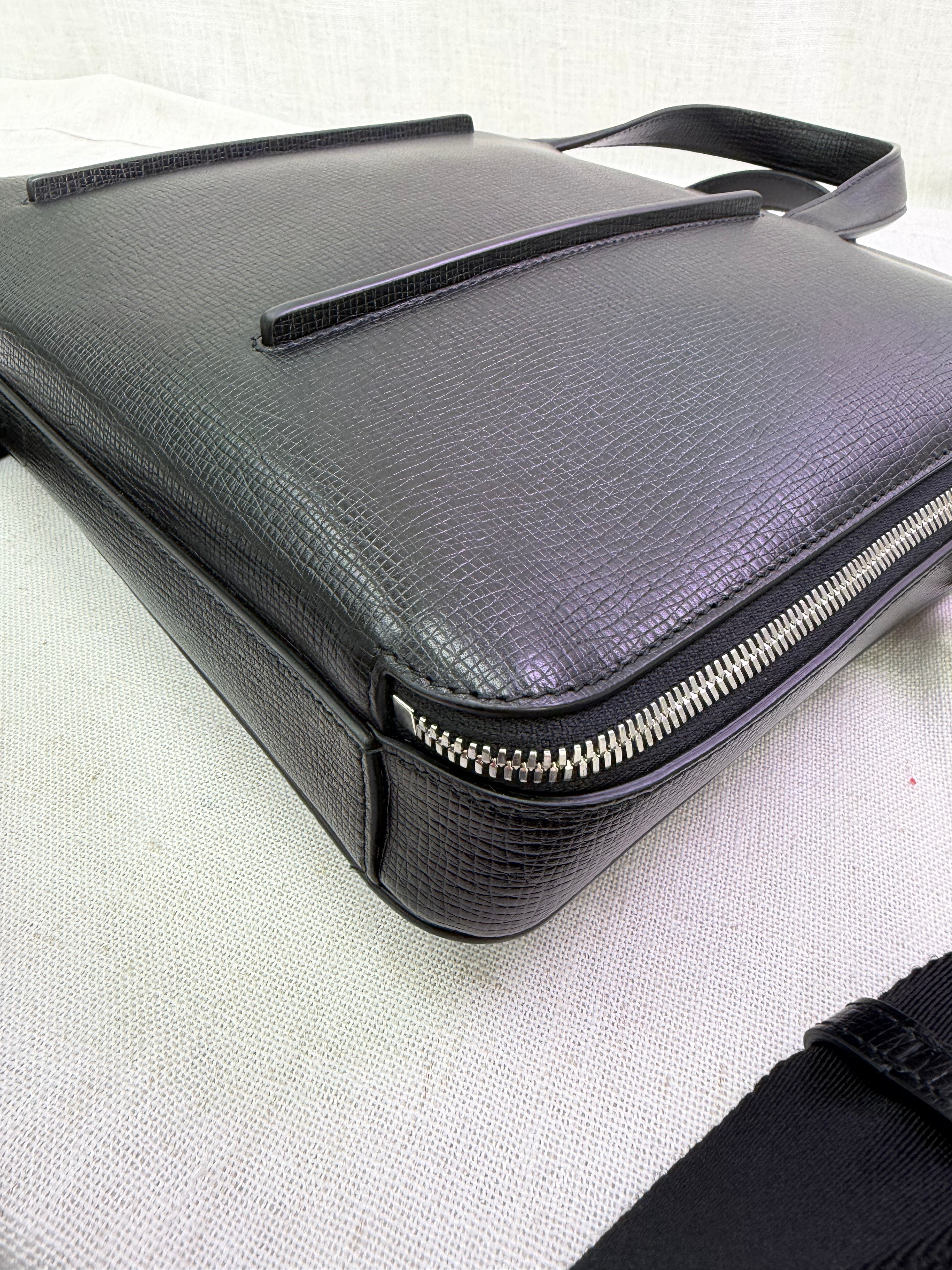 Salvatore Ferragamo Black Hammered Calfskin Briefcase