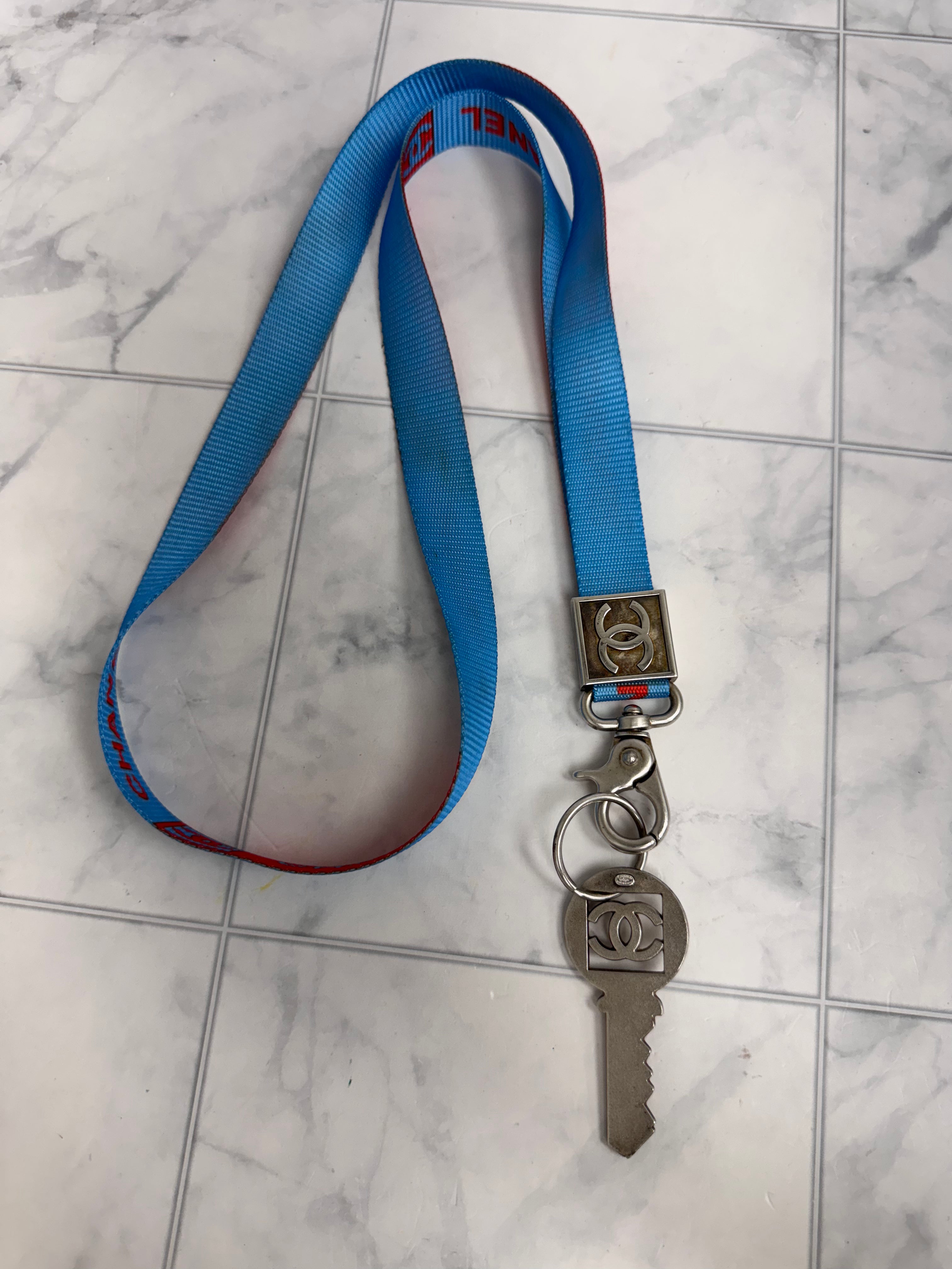 Chanel Baby Blue And Red Nylon Lanyard