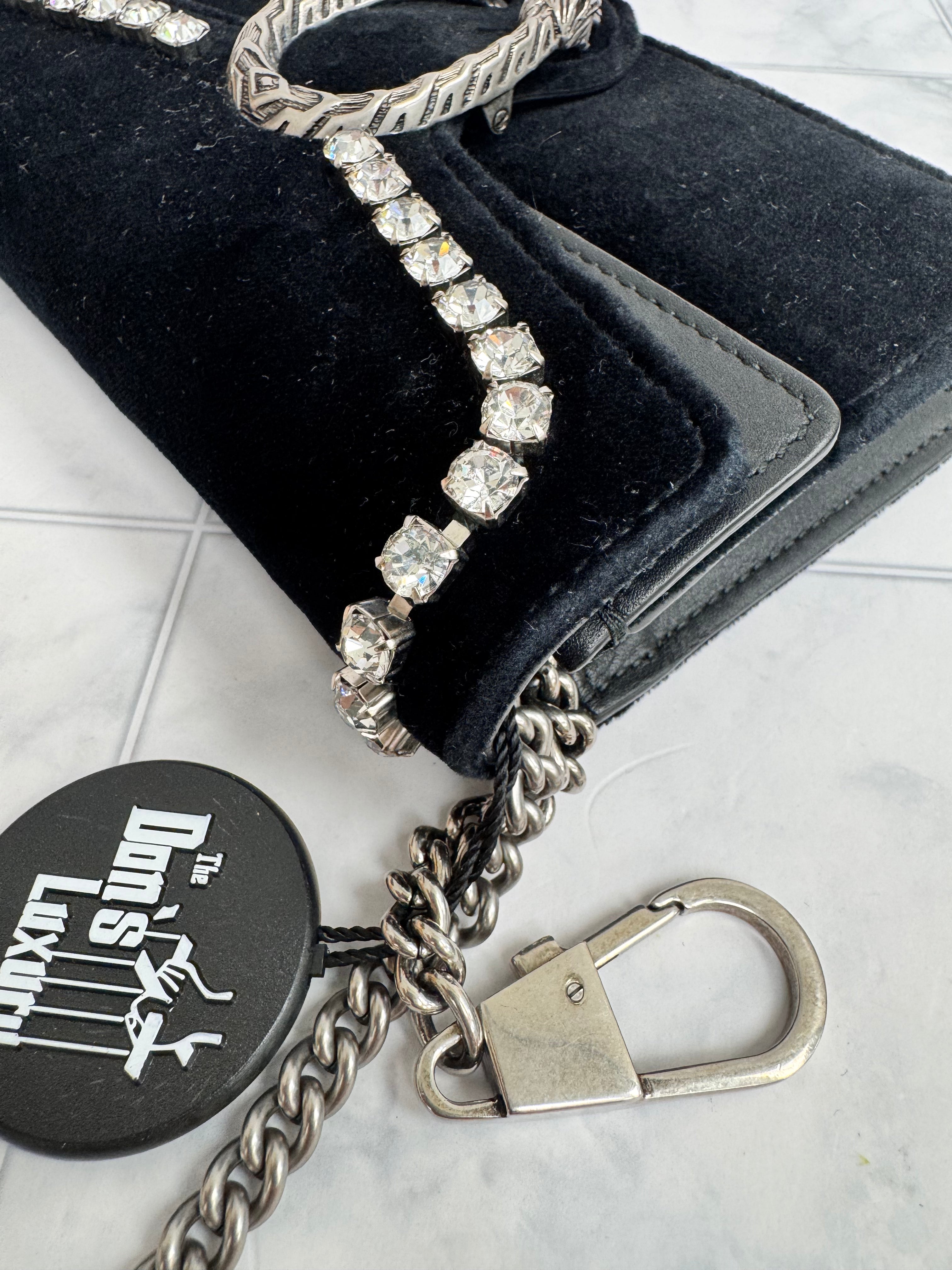 Gucci Black Velvet Dionysus Super Mini Chain Crossbody Bag