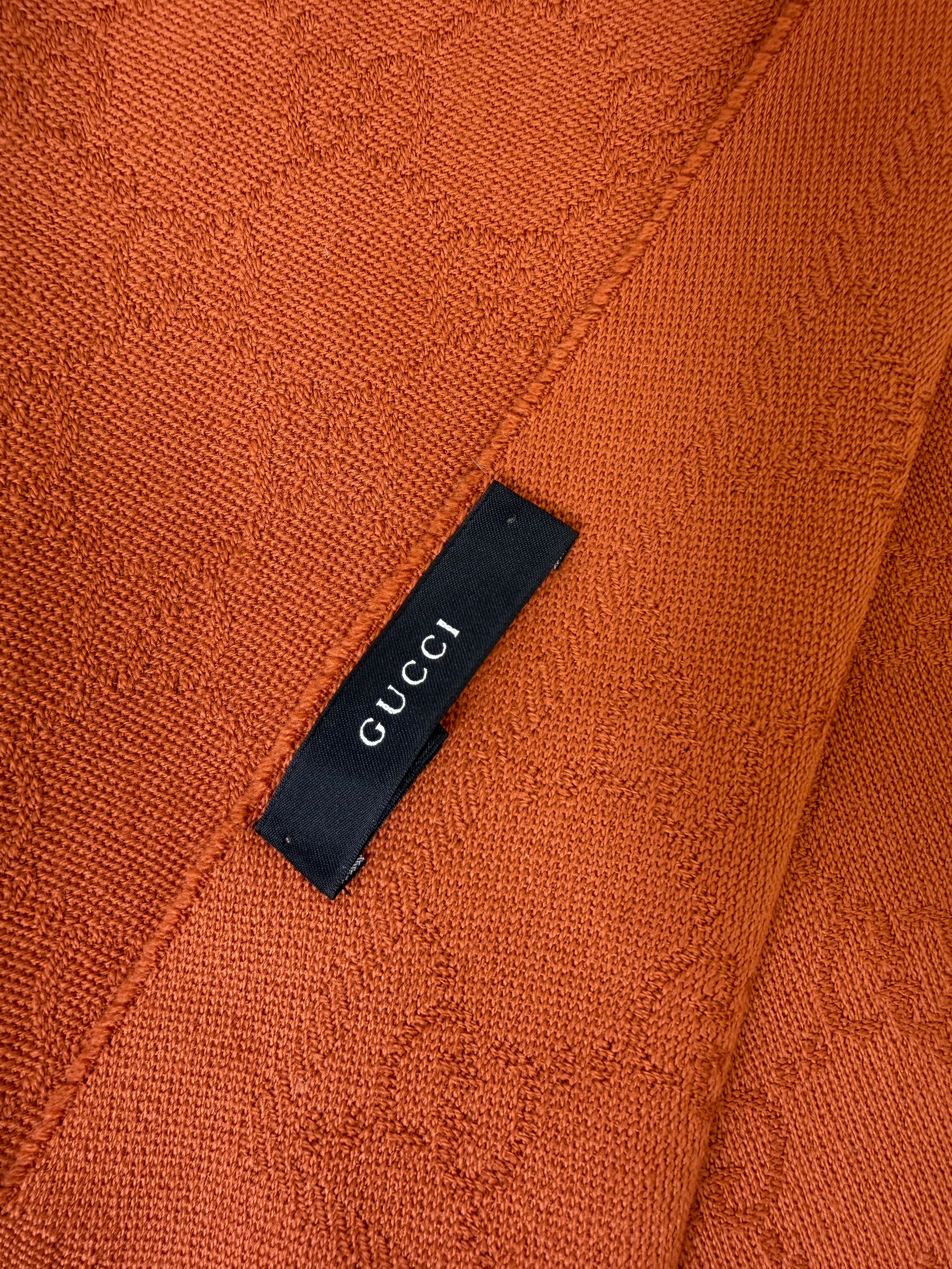 Gucci Burnt Orange Wool Fringe Shawl Scarf