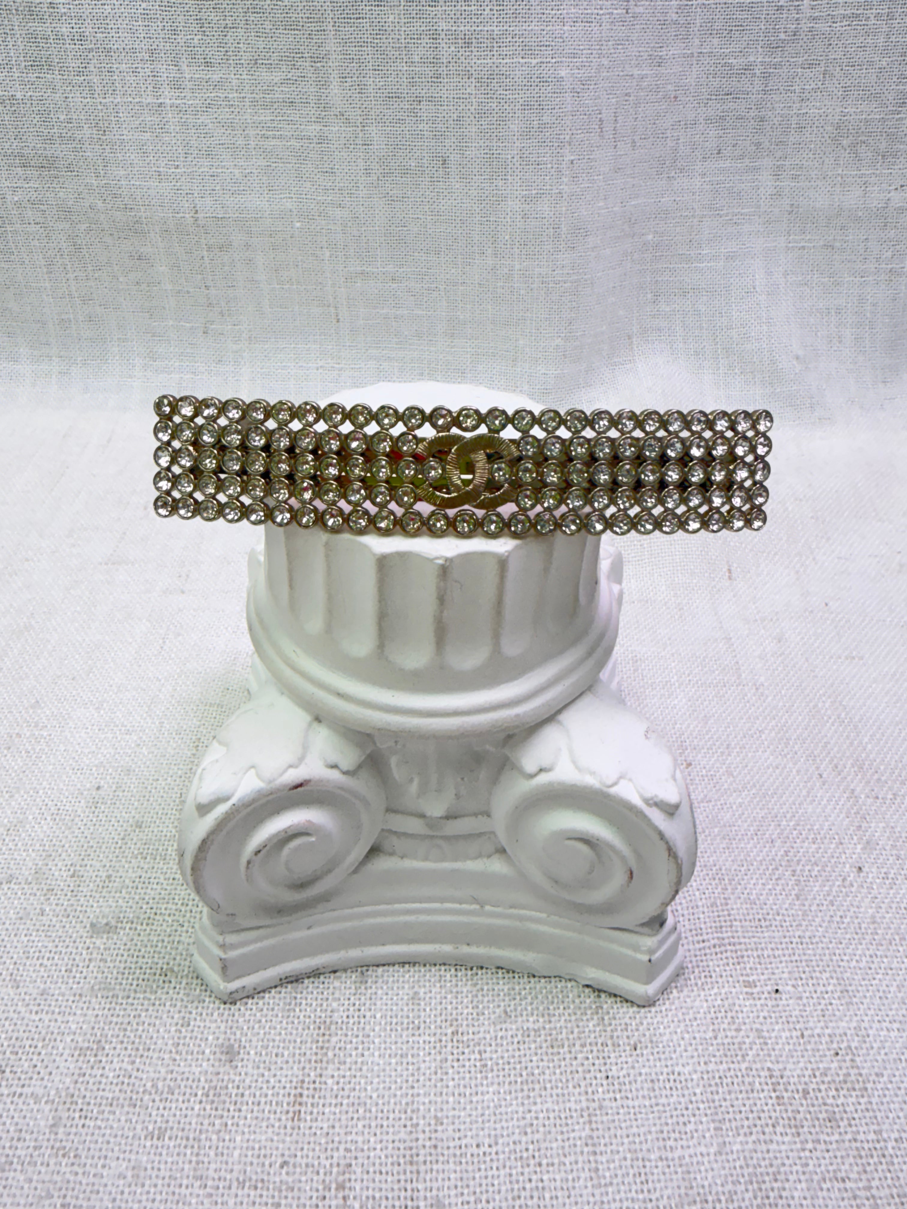 Chanel Vintage Crystal & Gold Told CC Hair Barrette