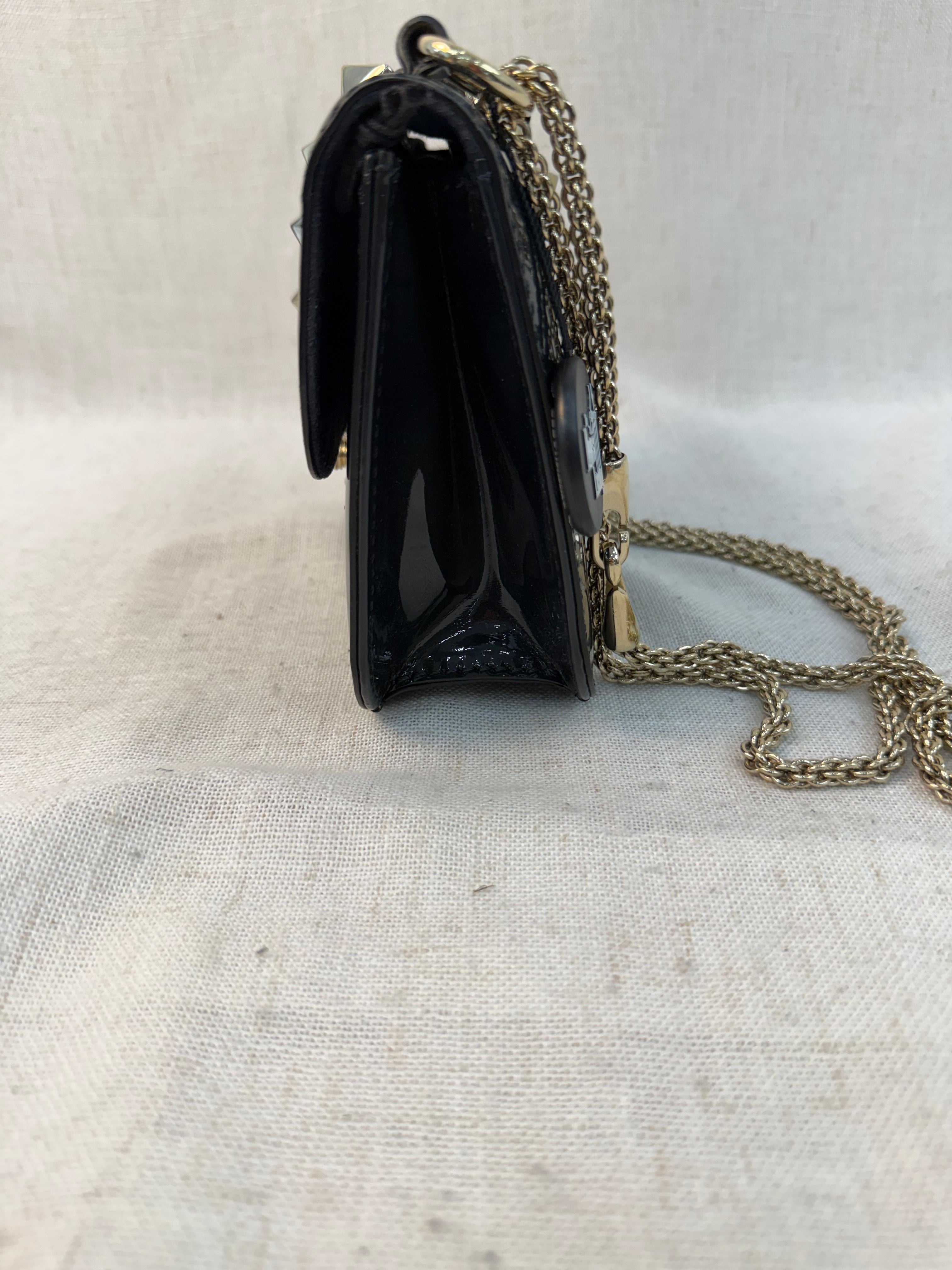 Valentino Navy Patent Leather Glam Lock Rockstud Crossbody