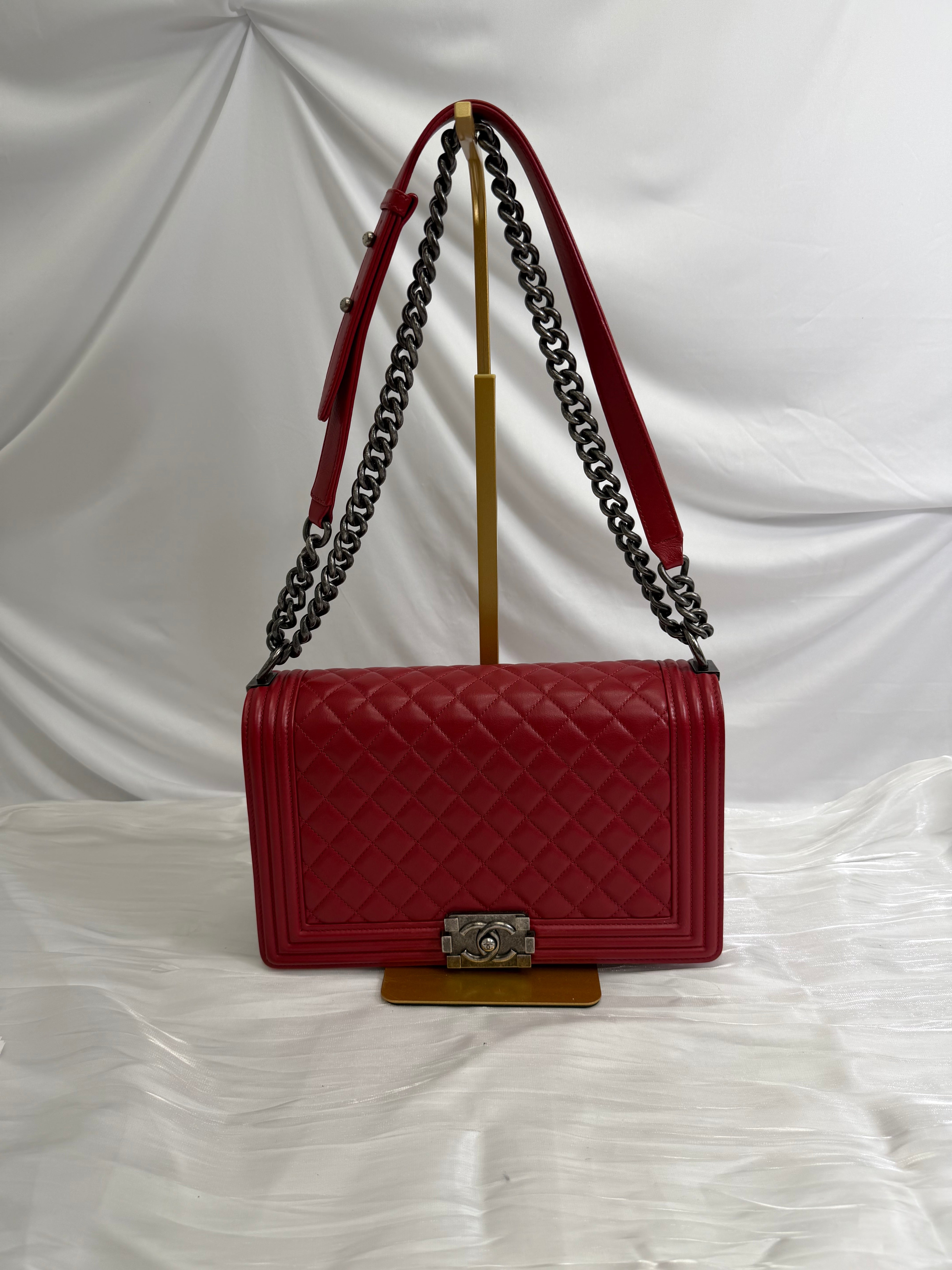 Chanel Red Quilted Calfskin Medium Boy Bag