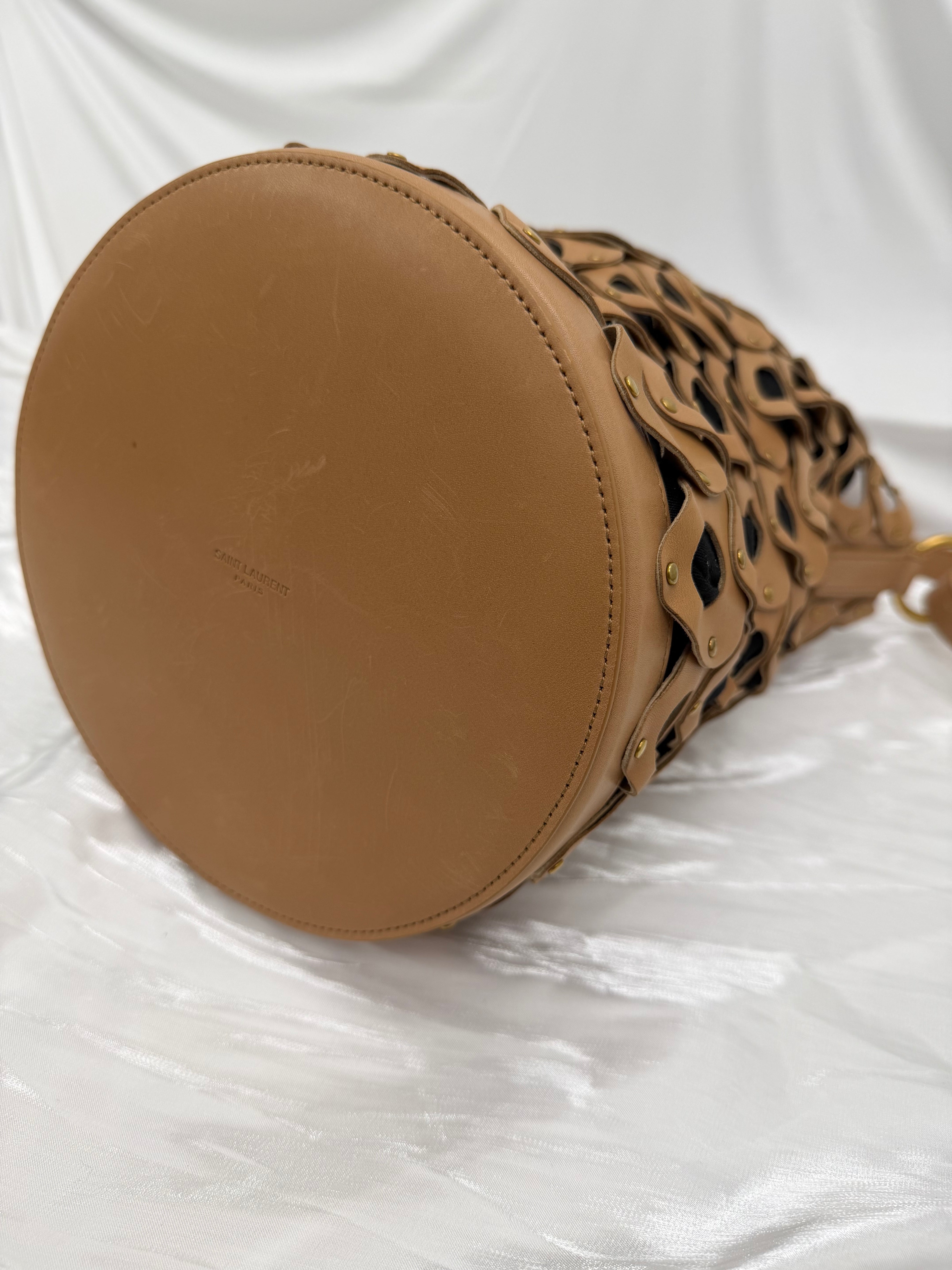 Saint Laurent YSL Vegetable Tanned Calfskin Studded Seau Coeur Bucket Bag