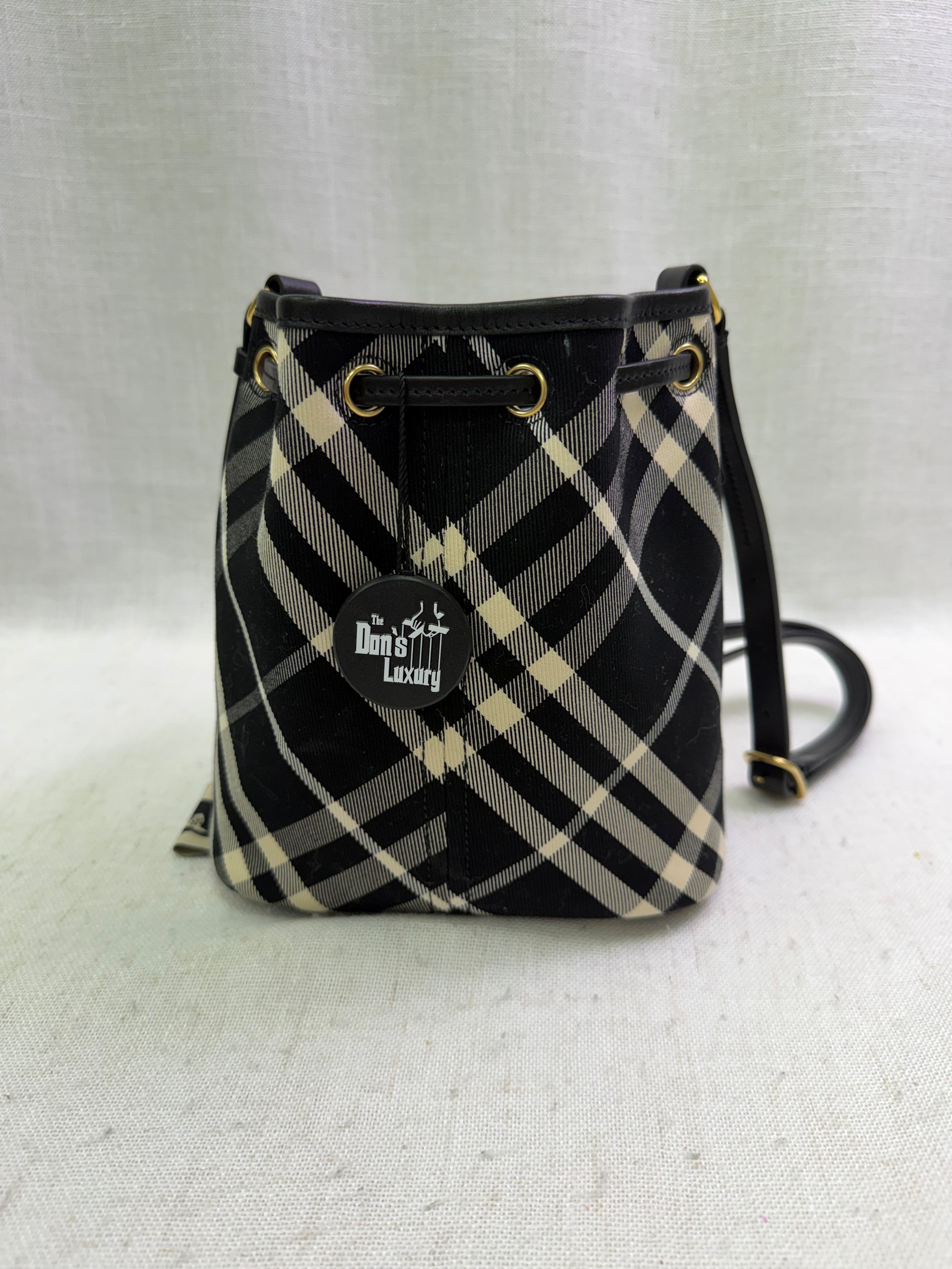LIKE NEW Burberry Black & White Check Canvas Bucket Bag