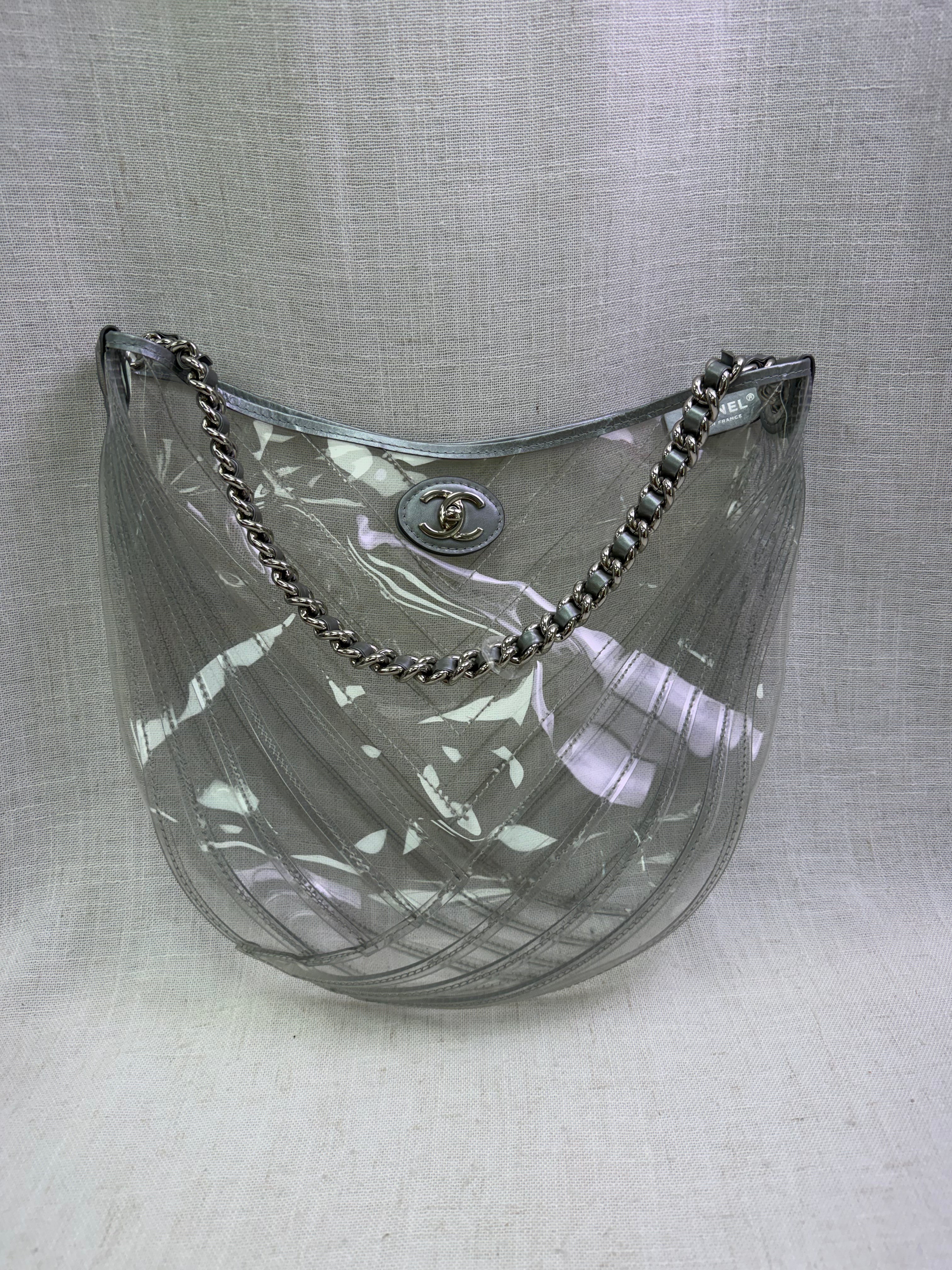 Chanel Clear PVC & Sliver Leather Hobo Shoulder Bag