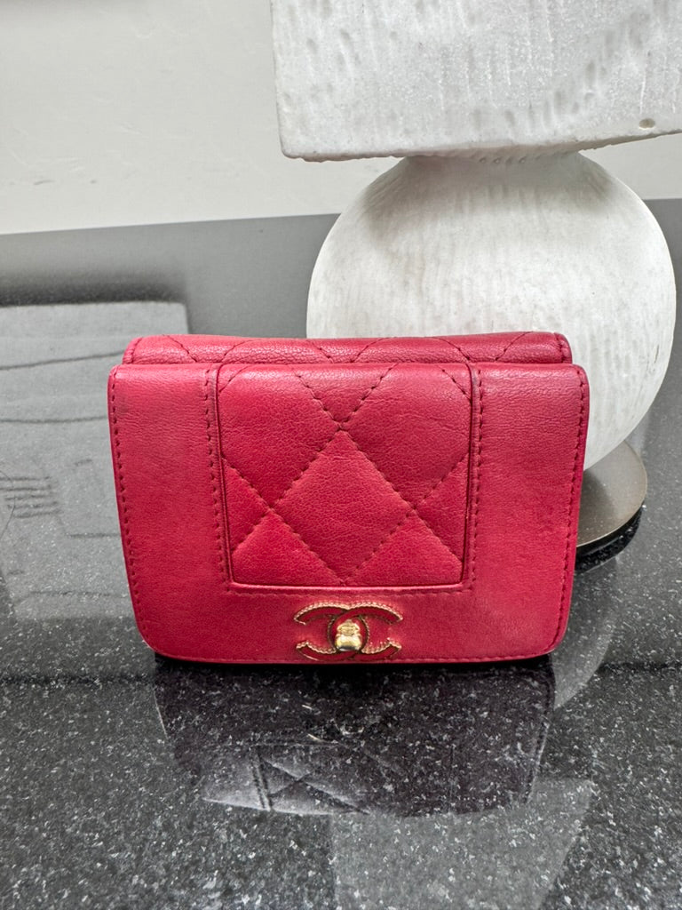 Chanel Rose Diamond Quilted Leather Mademoiselle Compact Wallet