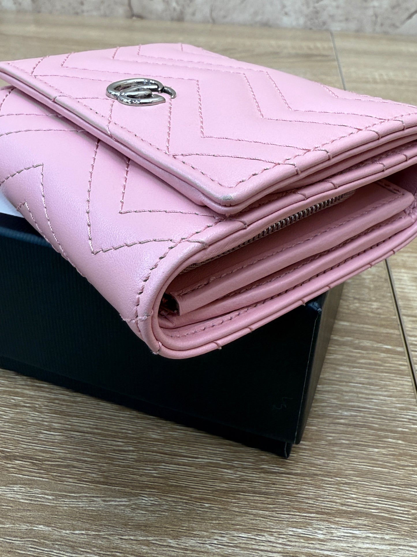 Gucci Pink Quilted Leather Marmont Compact Wallet