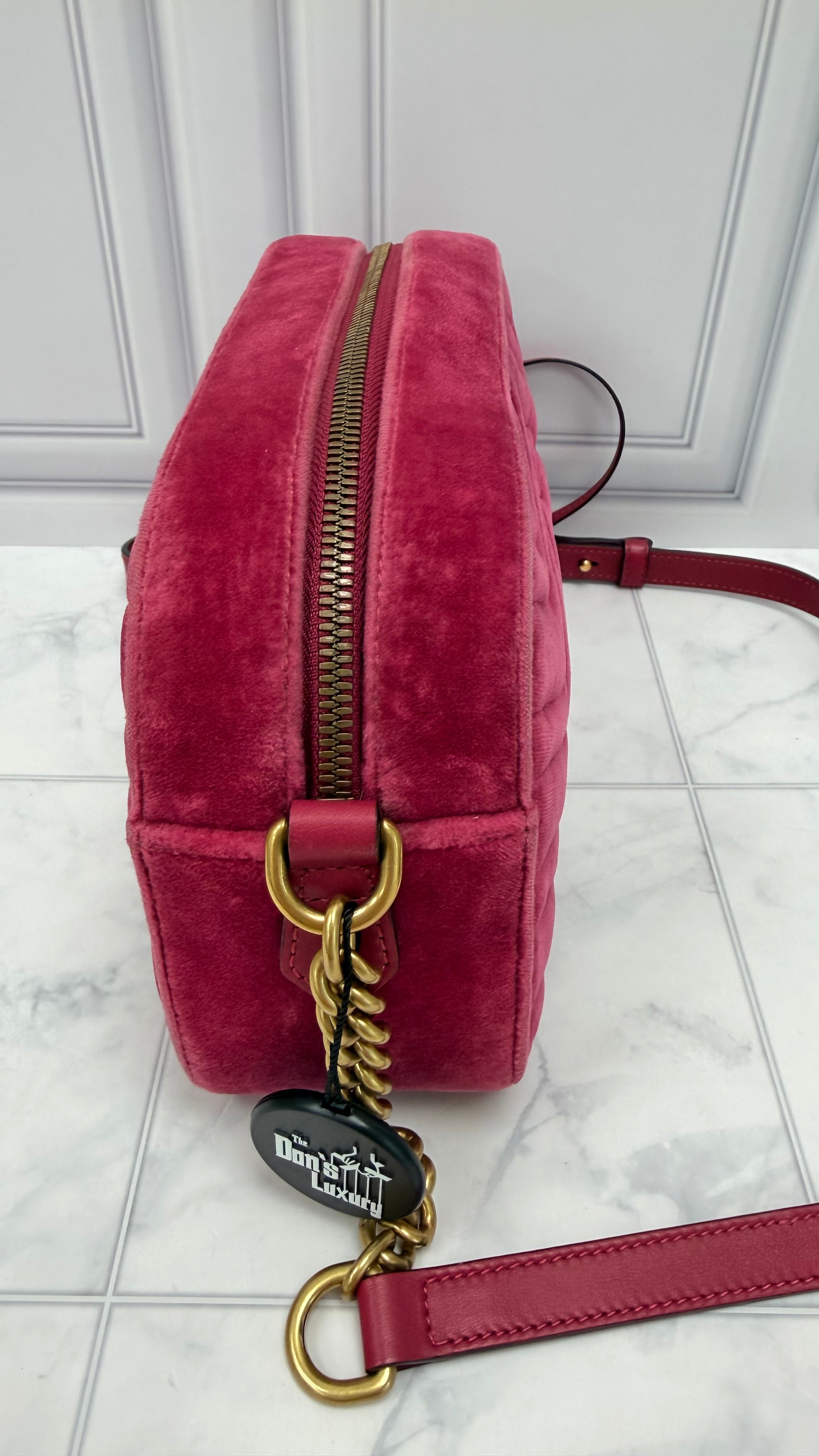 Gucci Pink Velvet Small Marmont Crossbody