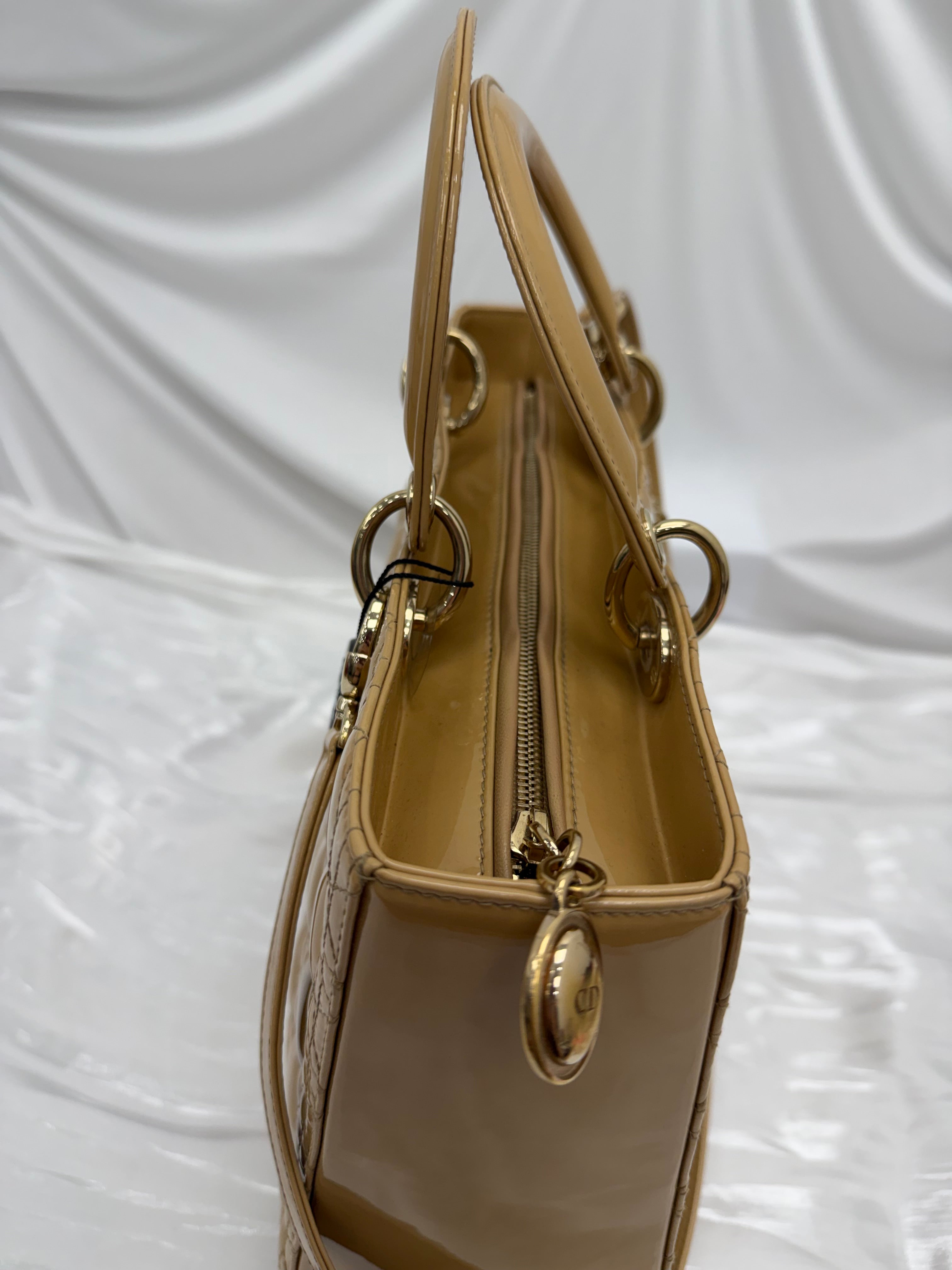 Christian Dior Beige Patent Leather Large Lady Dior