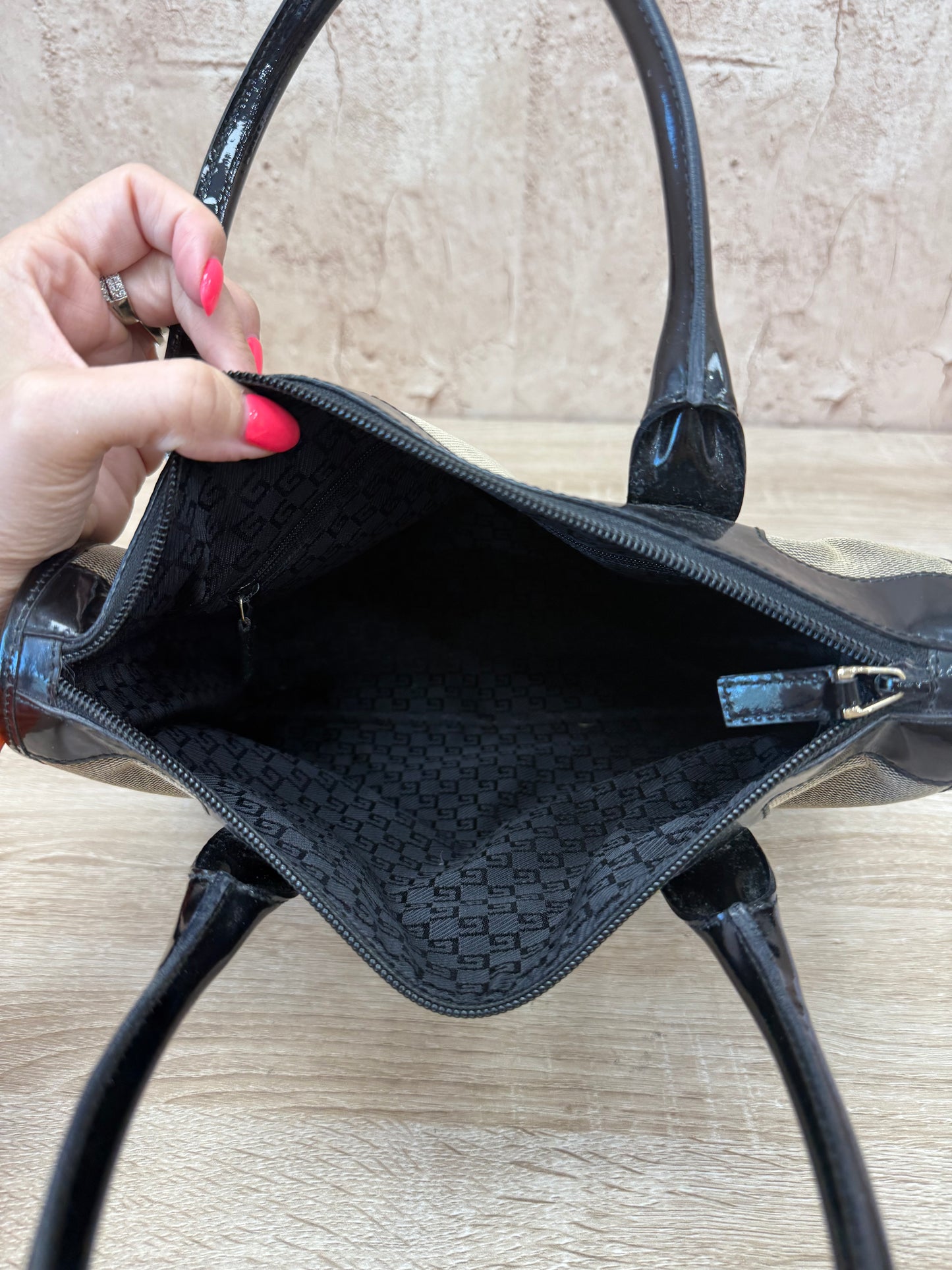 Gucci Brown Canvas & Patent Leather Shoulder Bag