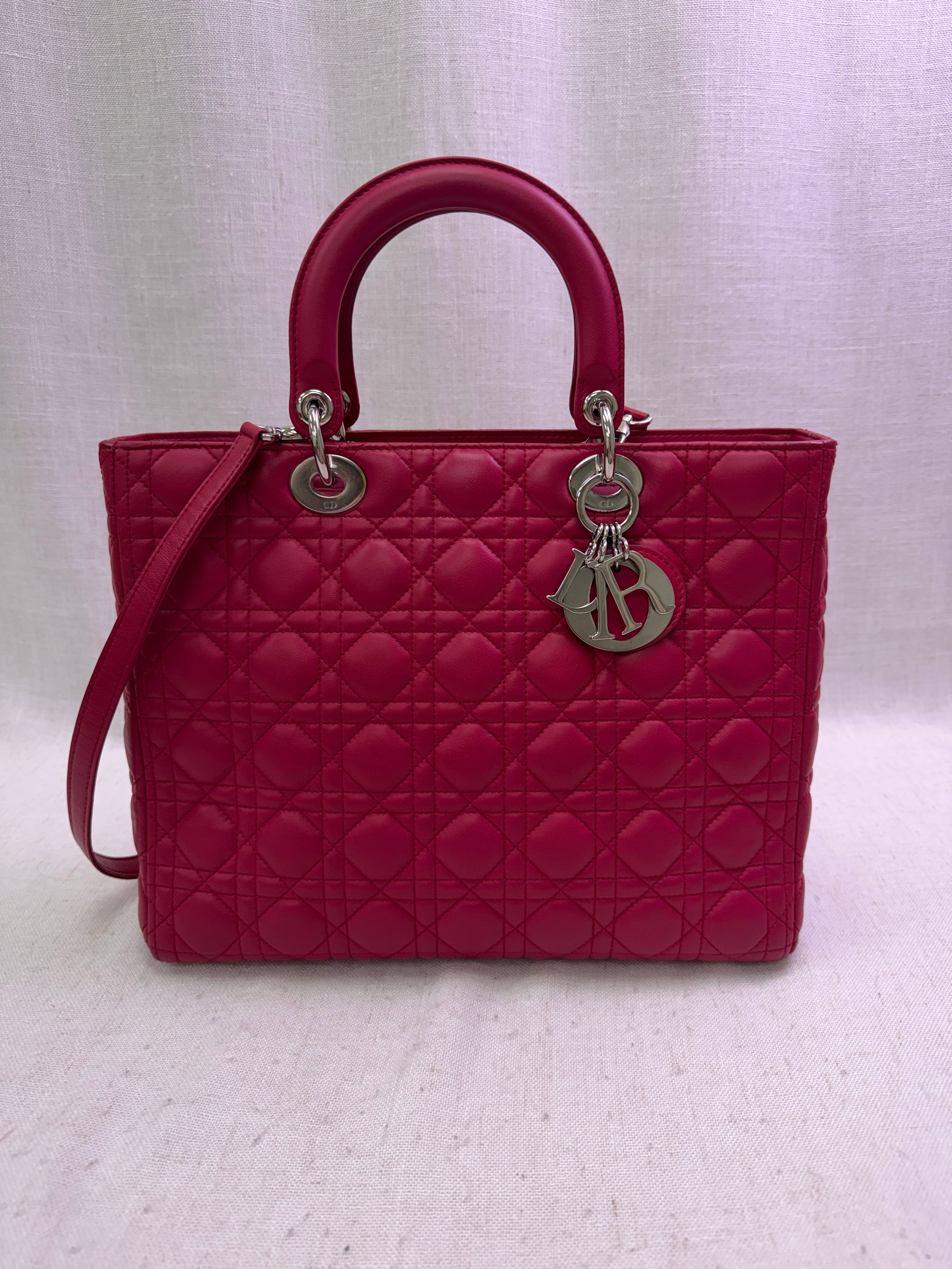 Christian Dior Raspberry Cannage Leather Large Lady Dior