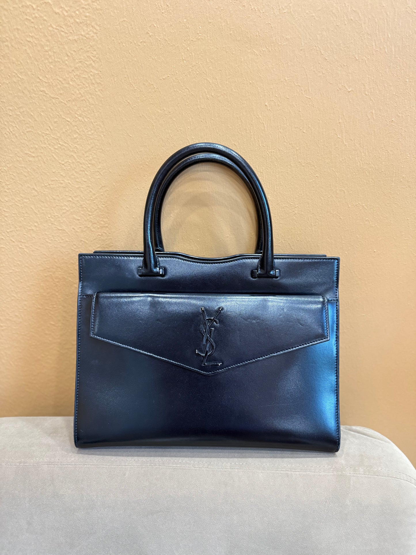 Saint Laurent YSL Black Leather Uptown Tote