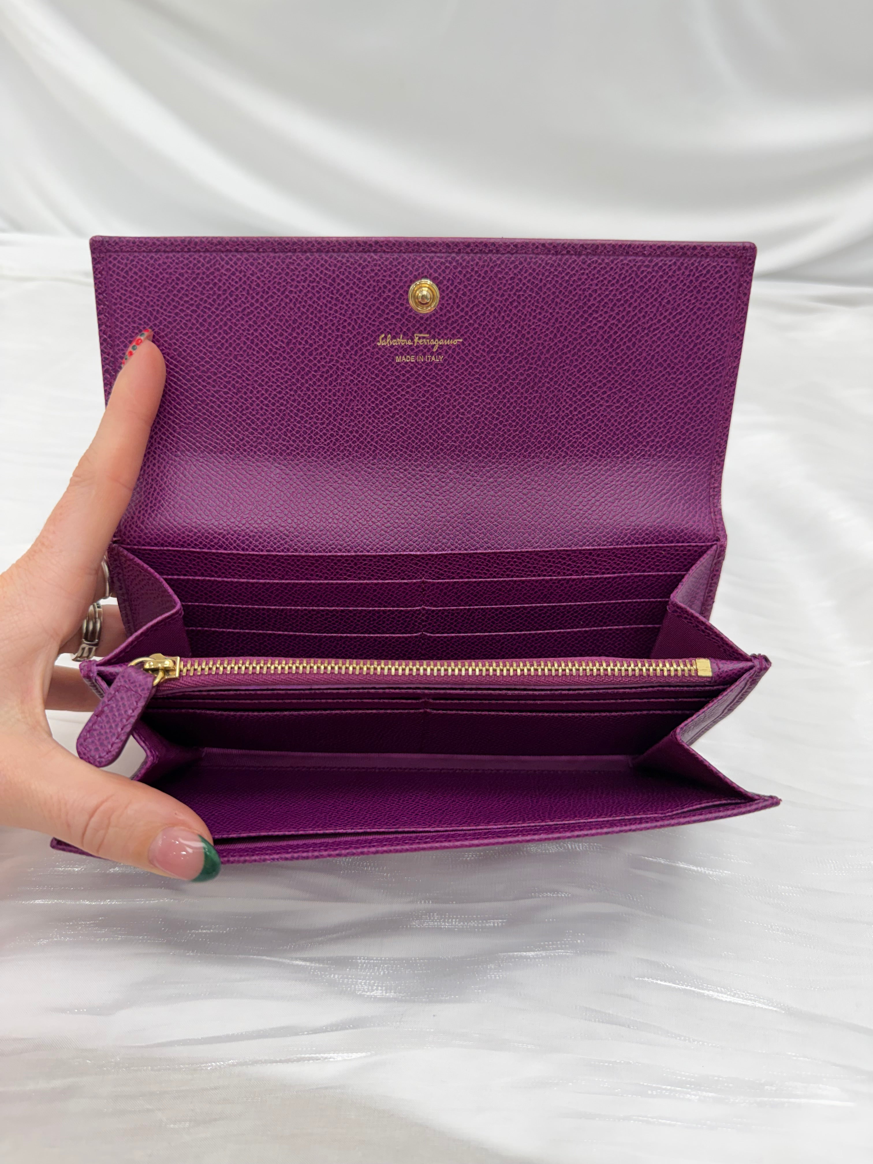 Salvatore Ferragamo Purple Leather Long Wallet