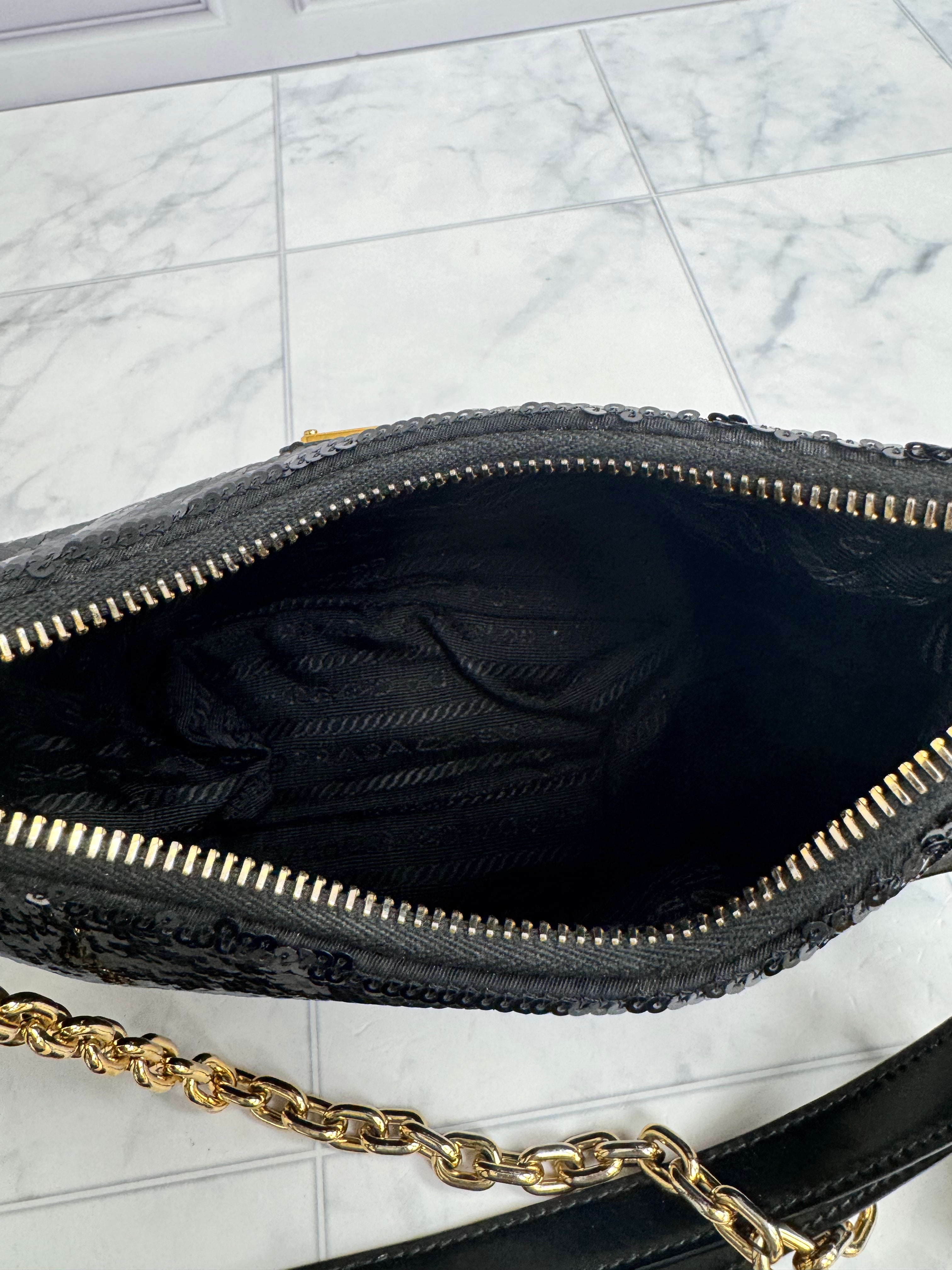 Prada Black Sequins ReEdition Shoulder Bag