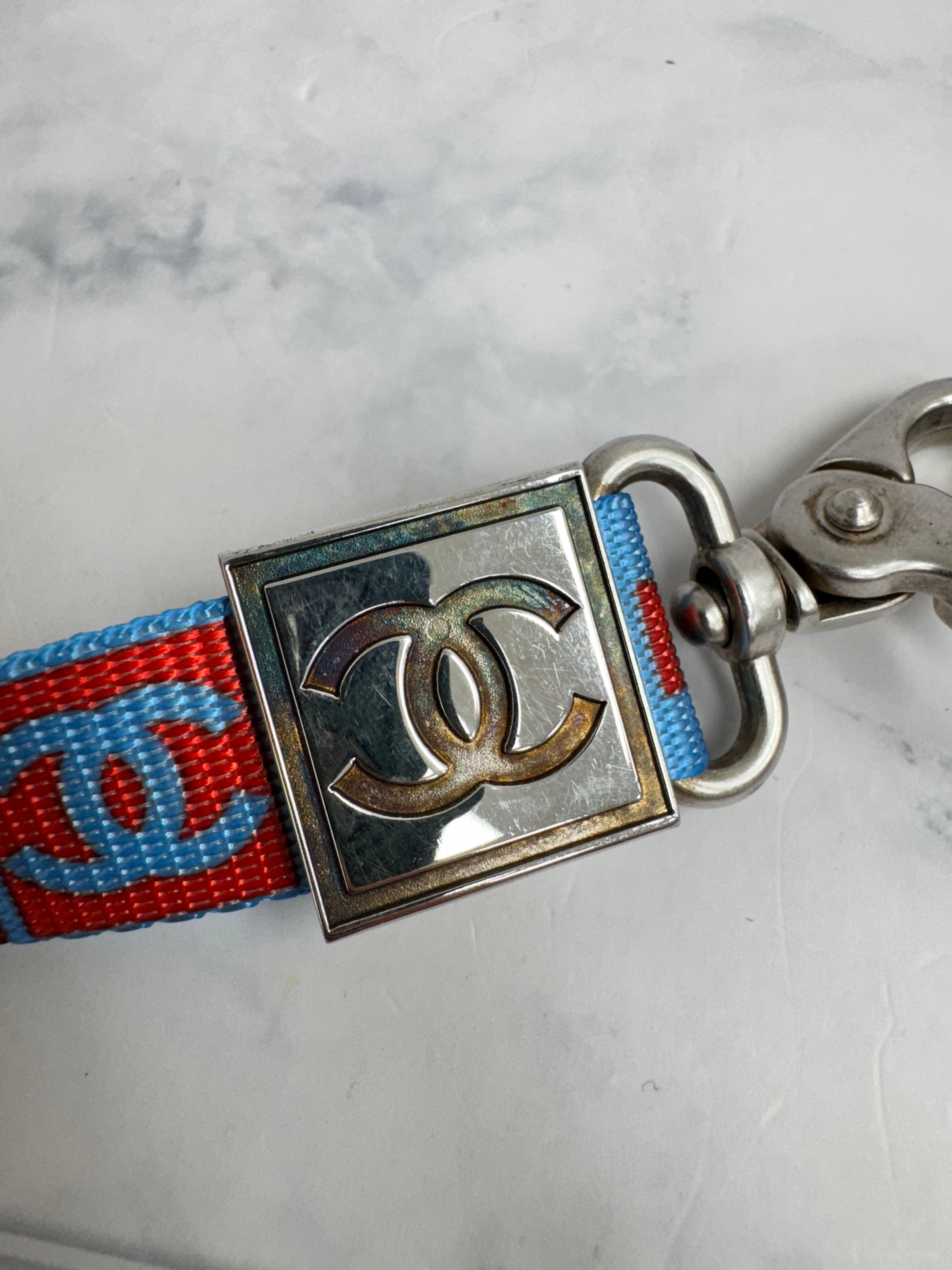 Chanel Baby Blue And Red Nylon Lanyard