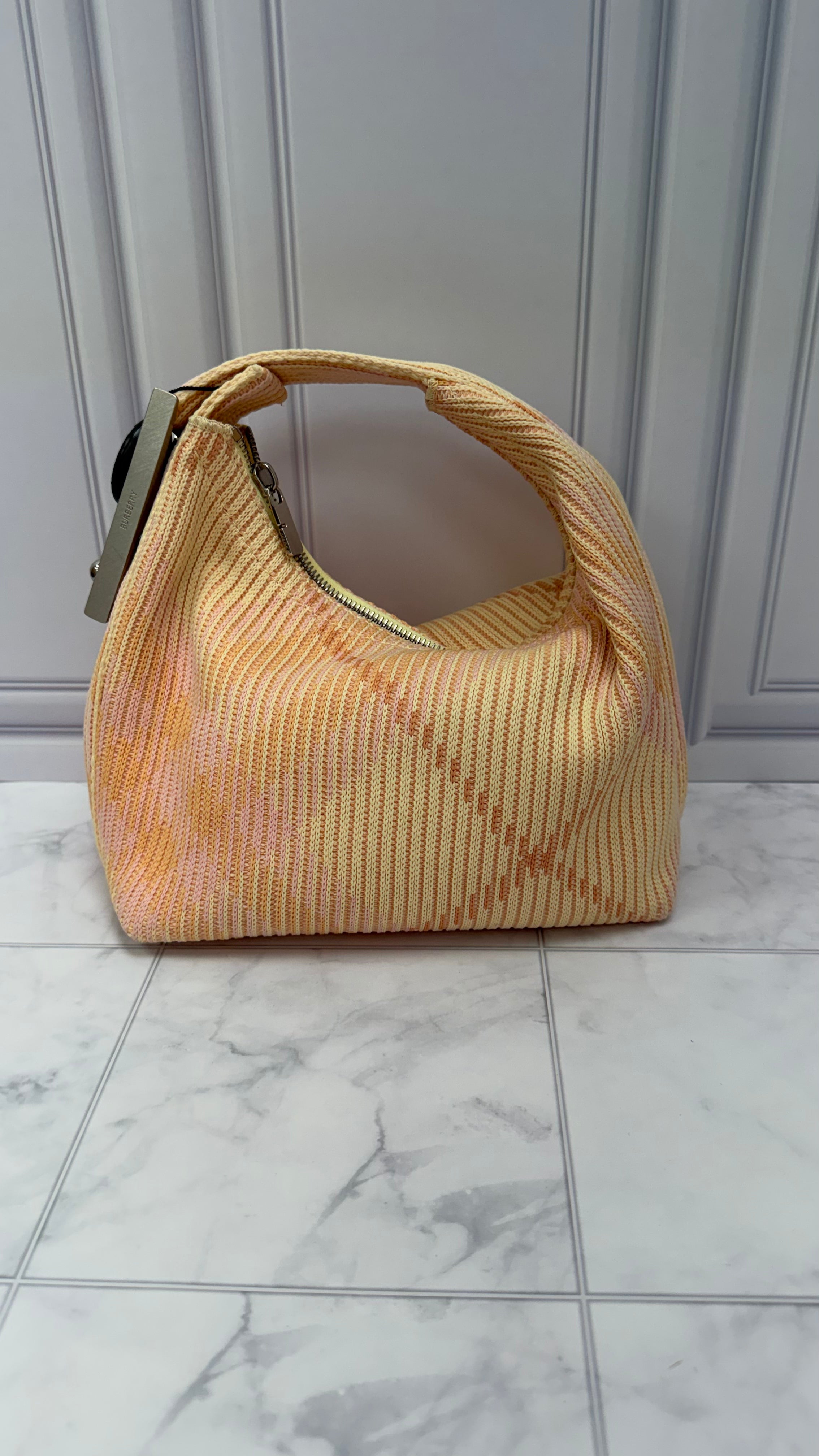 *DONS DROP* LIKE NEW - Burberry Pink Lemonade Knitted Canvas Mini Peg Duffle Bag