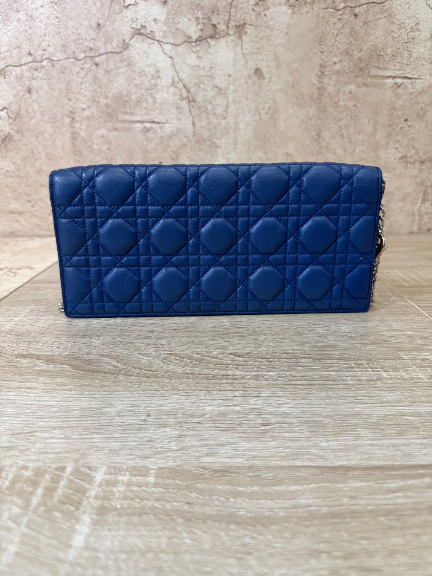 Christian Dior Blue Cannage Leather Clutch Pochette Bag