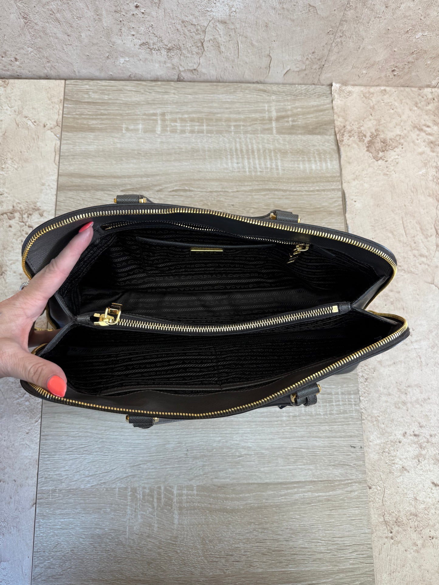 Prada Grey Saffiano Leather Top Handle Bag