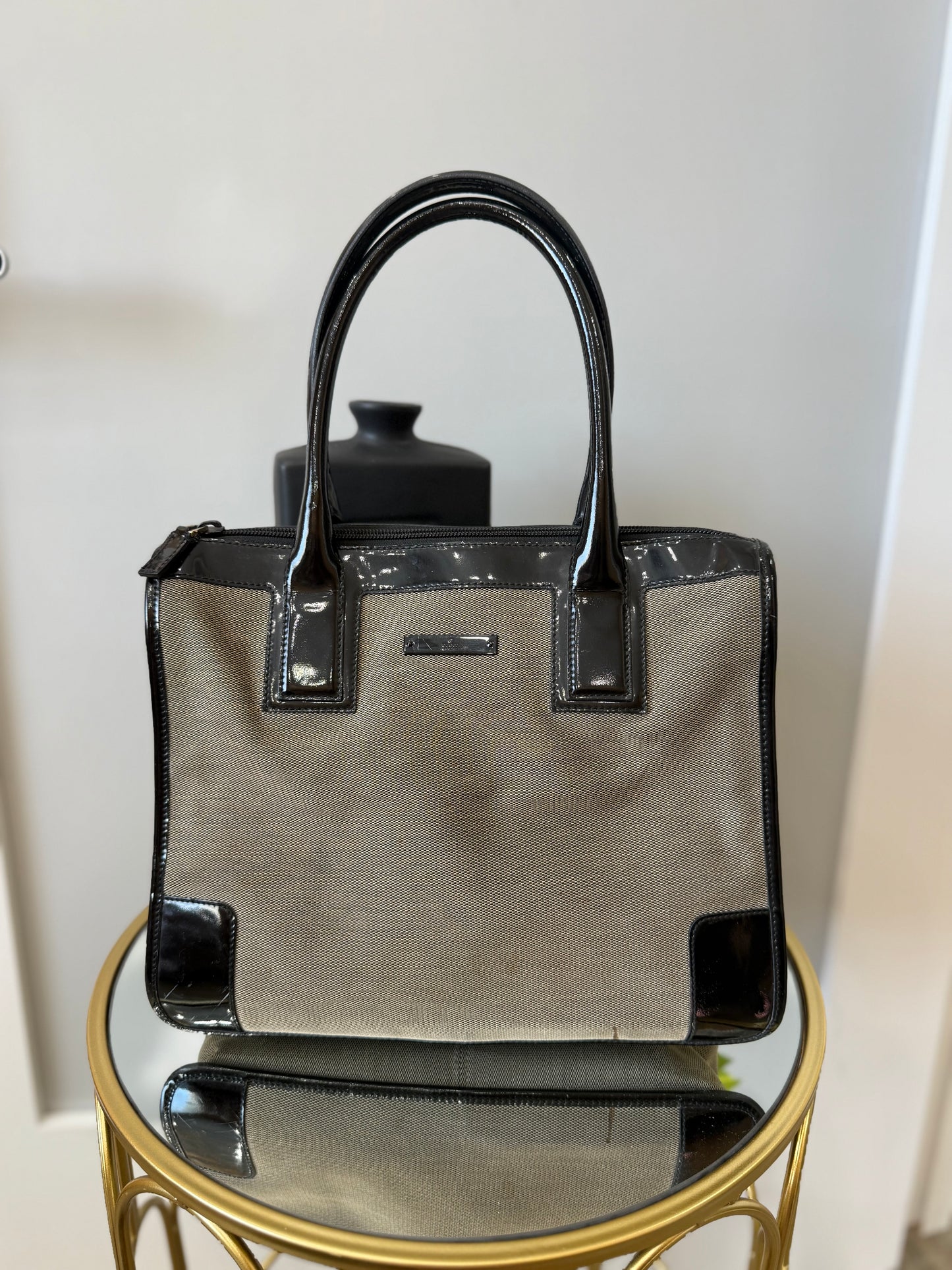 Gucci Brown Canvas & Patent Leather Shoulder Bag