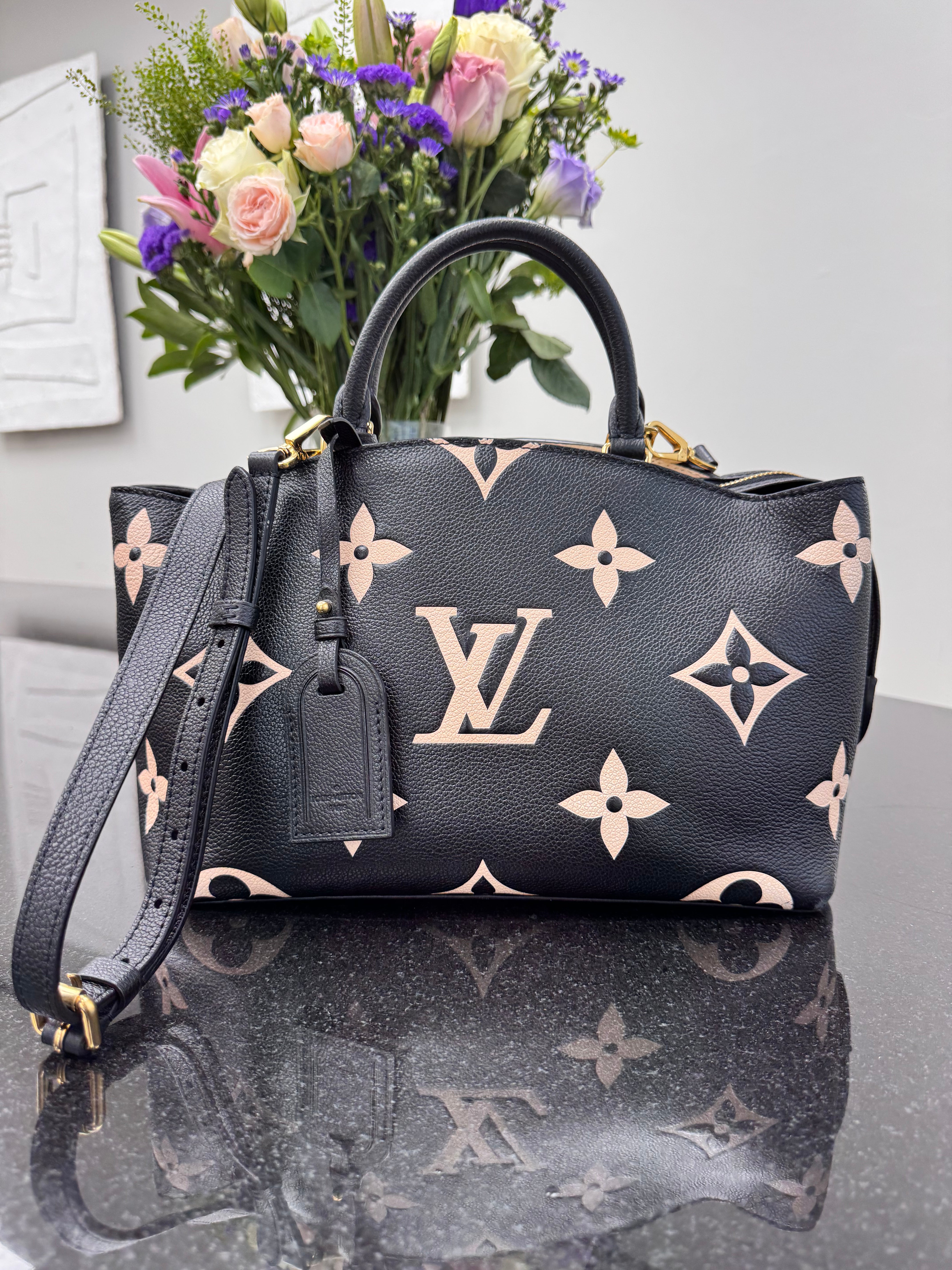 Louis Vuitton Black And Beige Monogram Empreinte Giant Palais Petit 2Way Bag
