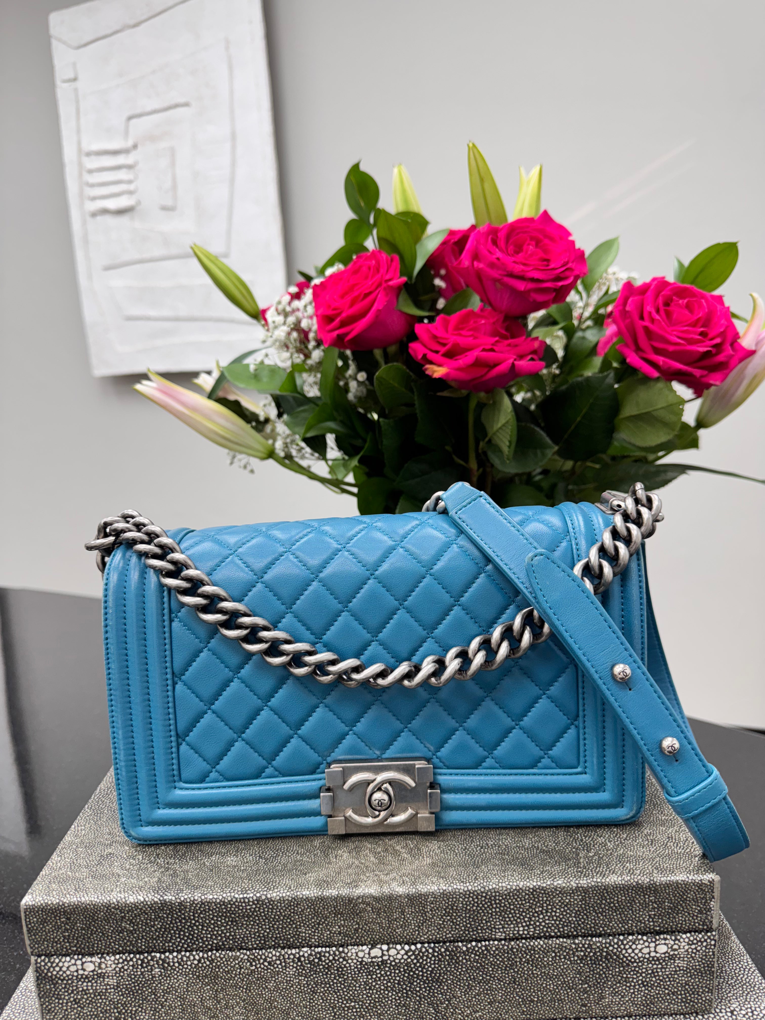 Chanel Turquoise Quilted Leather Medium Boy Flap Bag